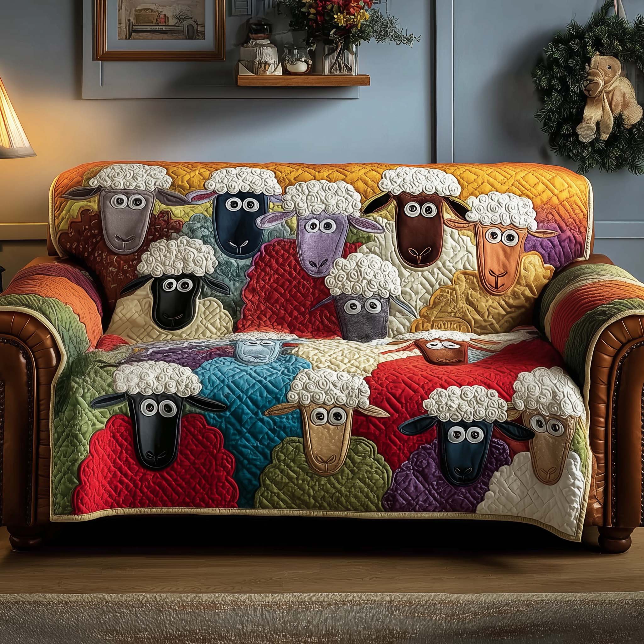 Sheep Quilted Sofa Cover Soft Motif Soothing Sheep Related Presents For Christmas