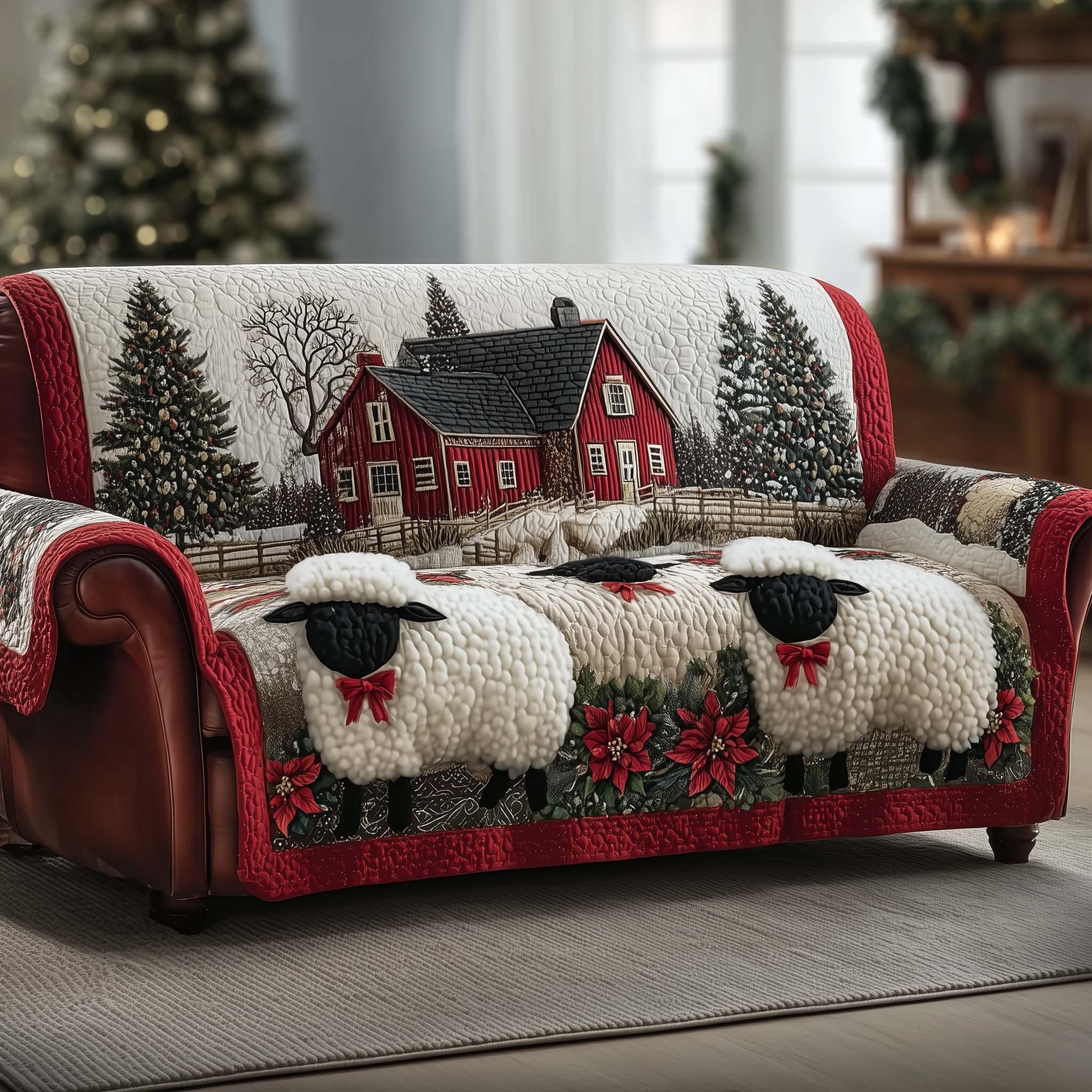 Sheep Quilted Sofa Cover Woolly Texture Anti-Slip Sofa Guard Sheep Related Presents