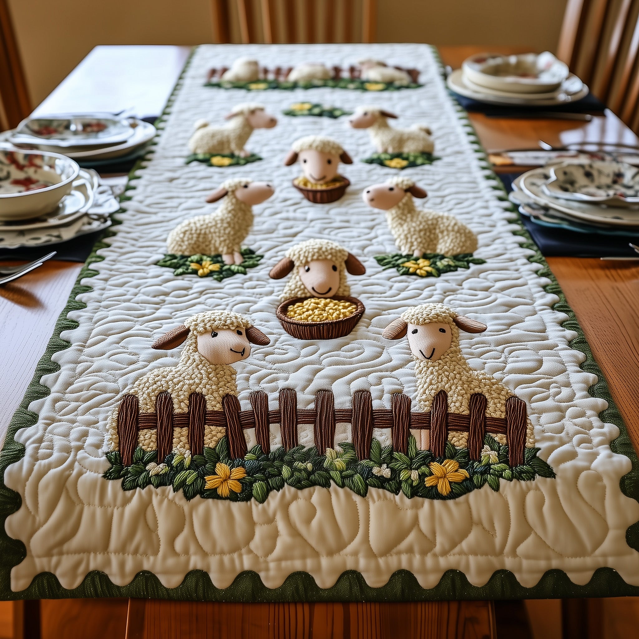 Sheep Quilted Table Runner Christmas Dining Room Table Runner