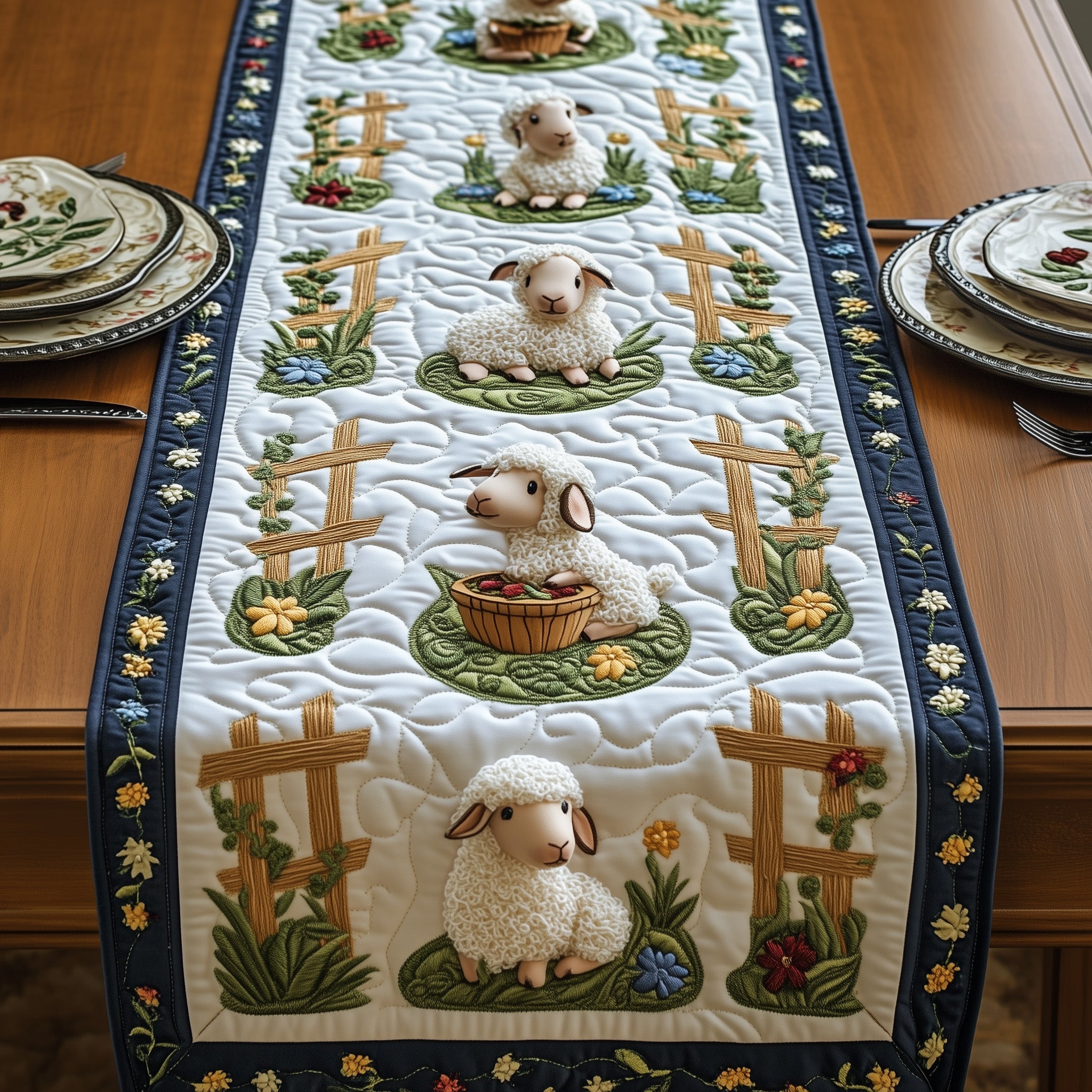 Sheep Quilted Table Runner Festive Table Runner for Dining Table