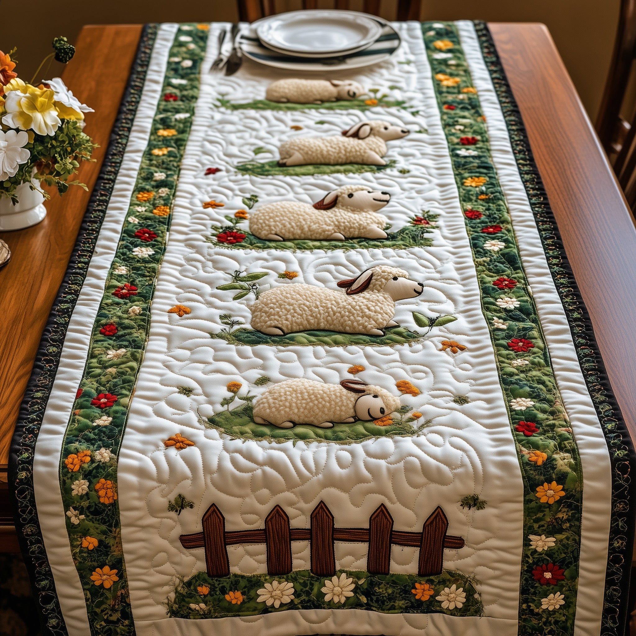 Sheep Quilted Table Runner Holiday Banquet Table Runner