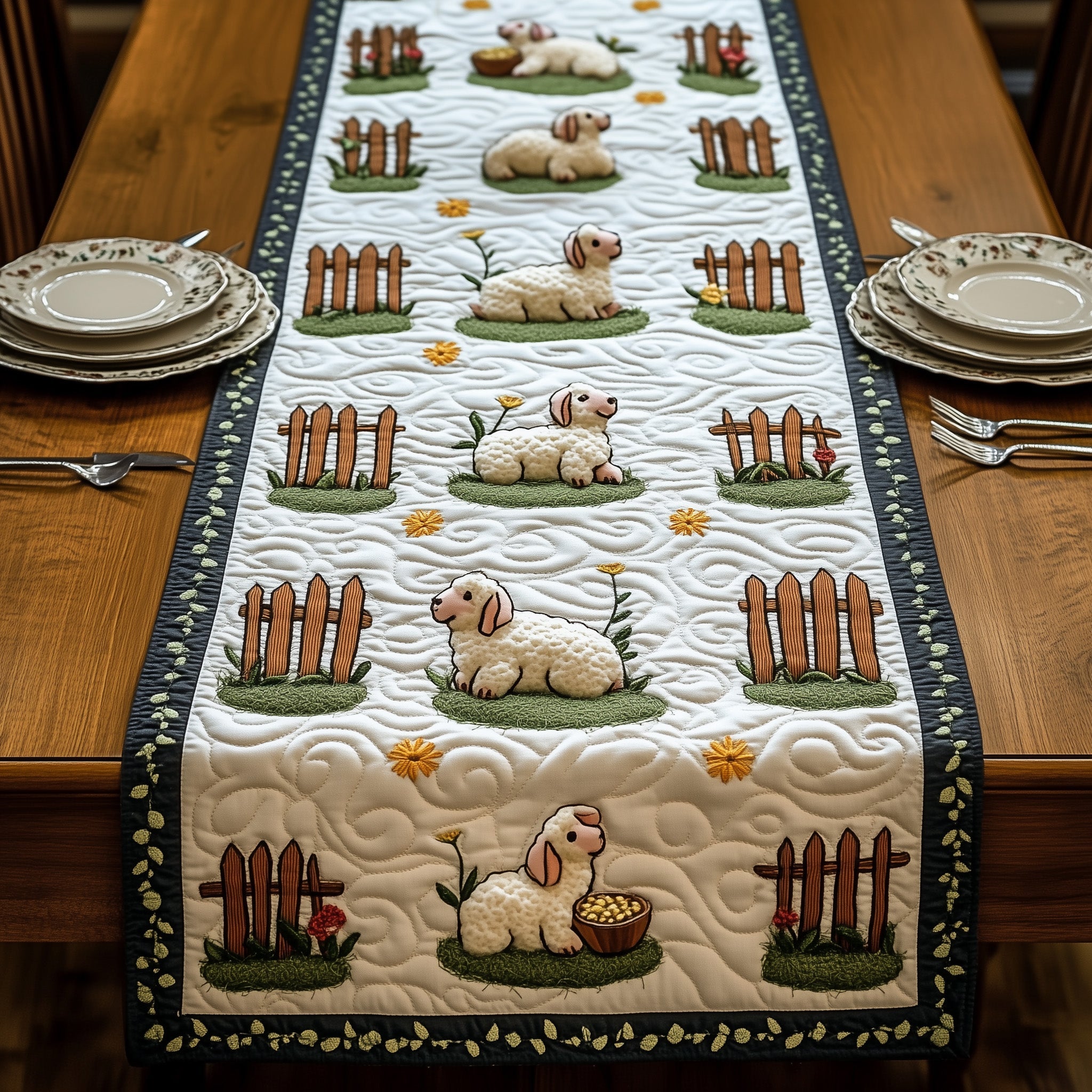 Sheep Quilted Table Runner Holiday Season Table Runner