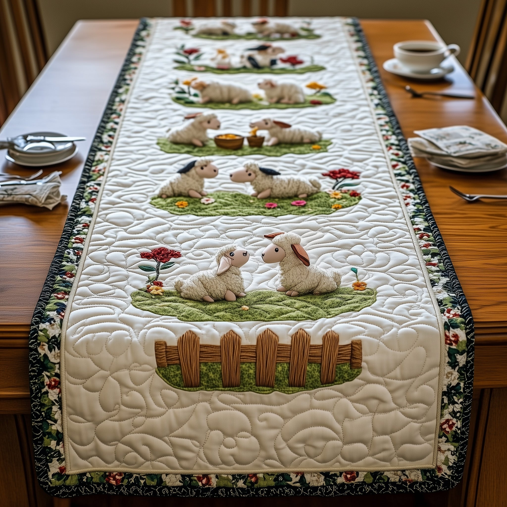 Sheep Quilted Table Runner Holiday Table Runner Decoration