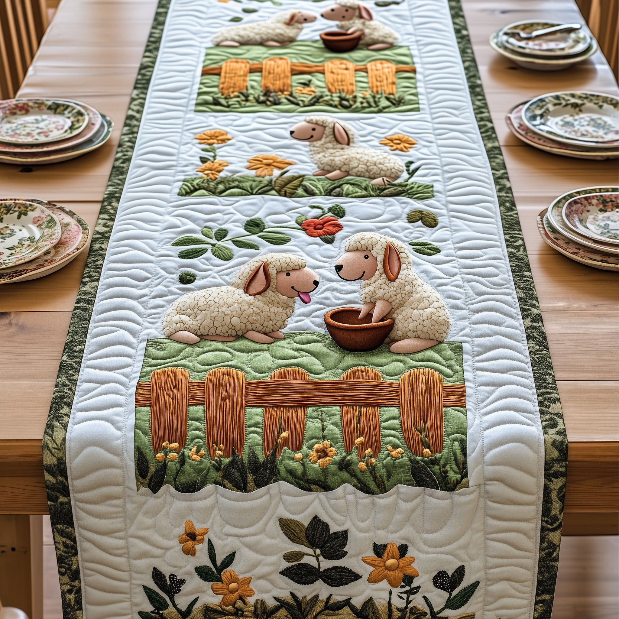 Sheep Quilted Table Runner Holiday Table Runner for Kitchen Decor