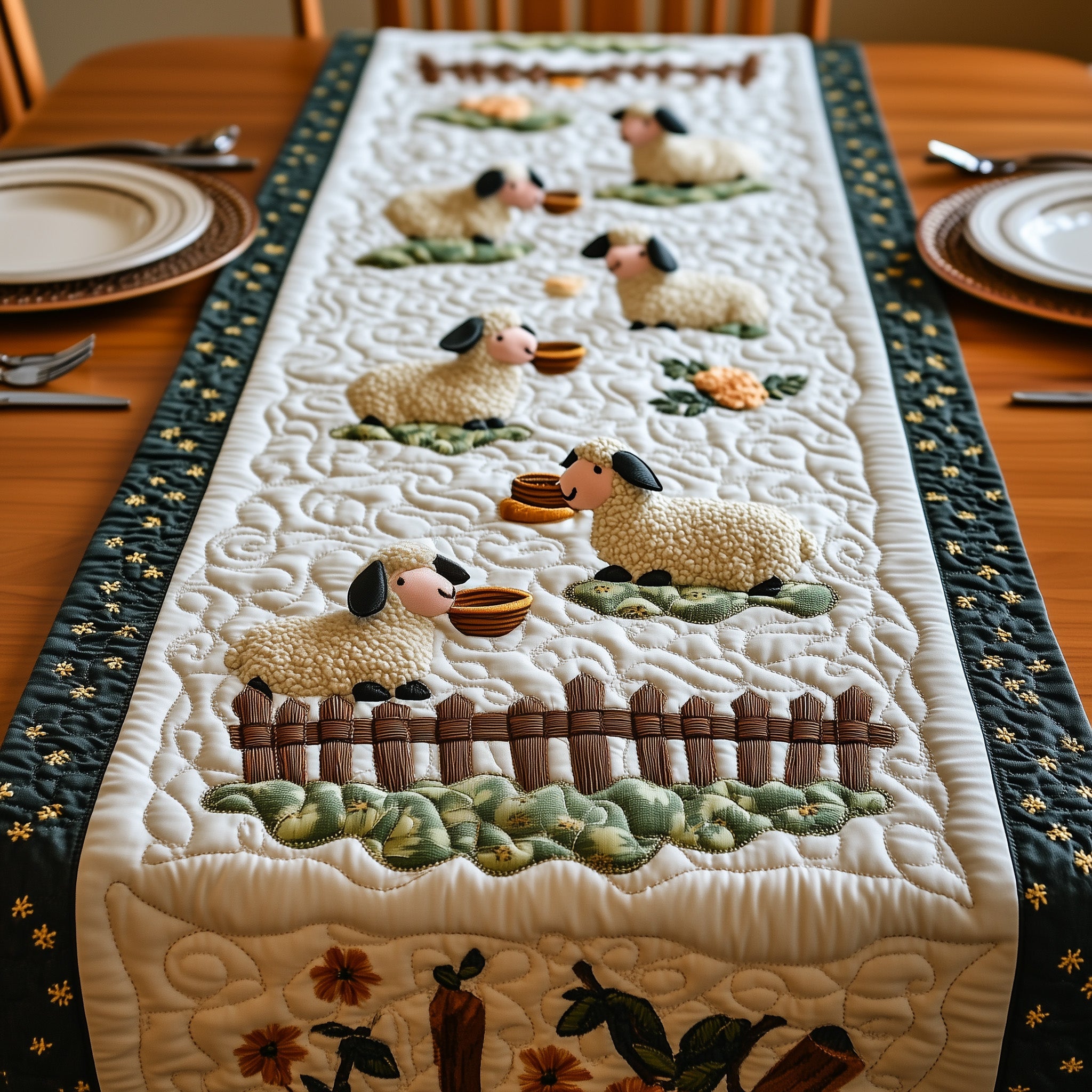 Sheep Quilted Table Runner Merry Christmas Table Runner Decor