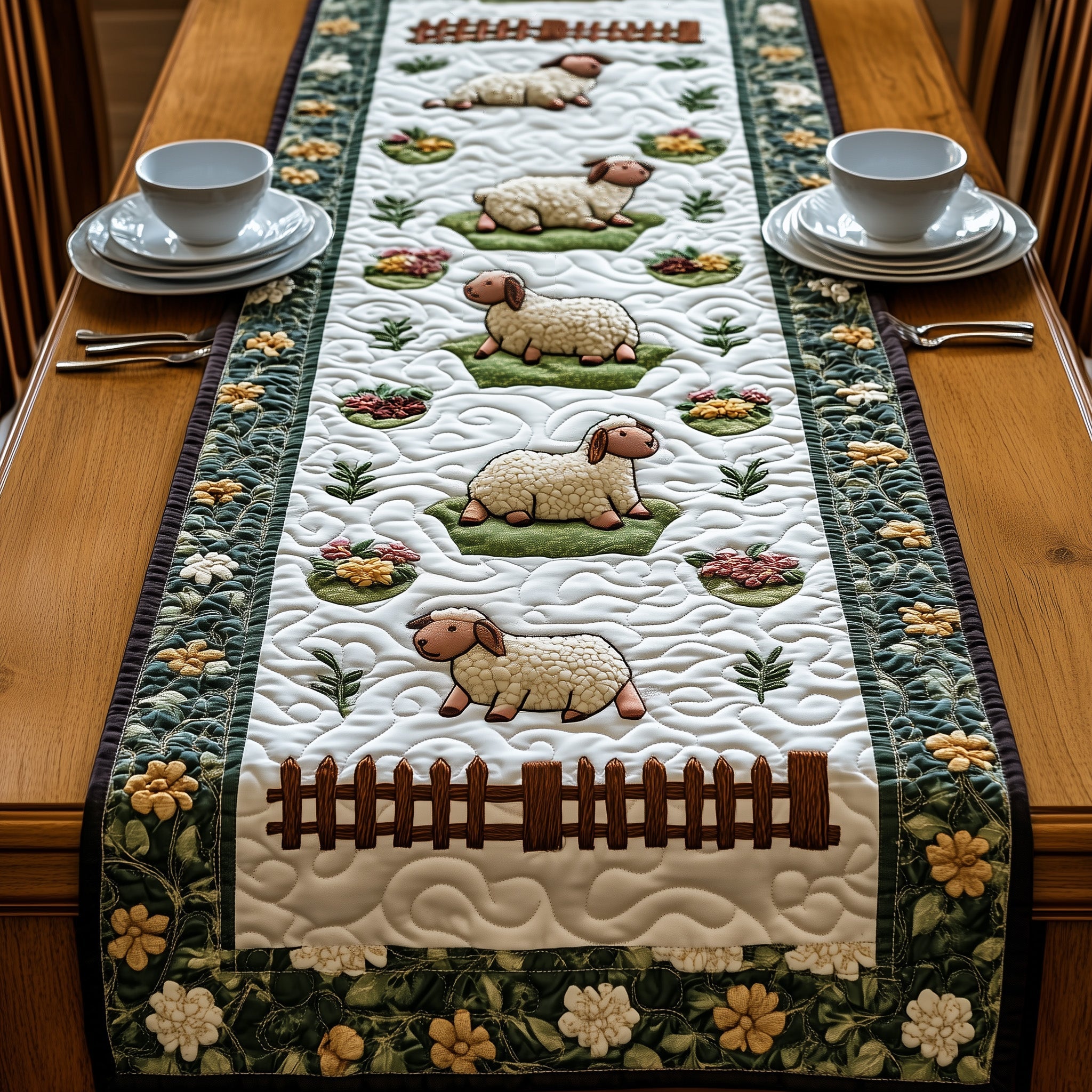 Sheep Quilted Table Runner Table Runner for Holiday Gatherings