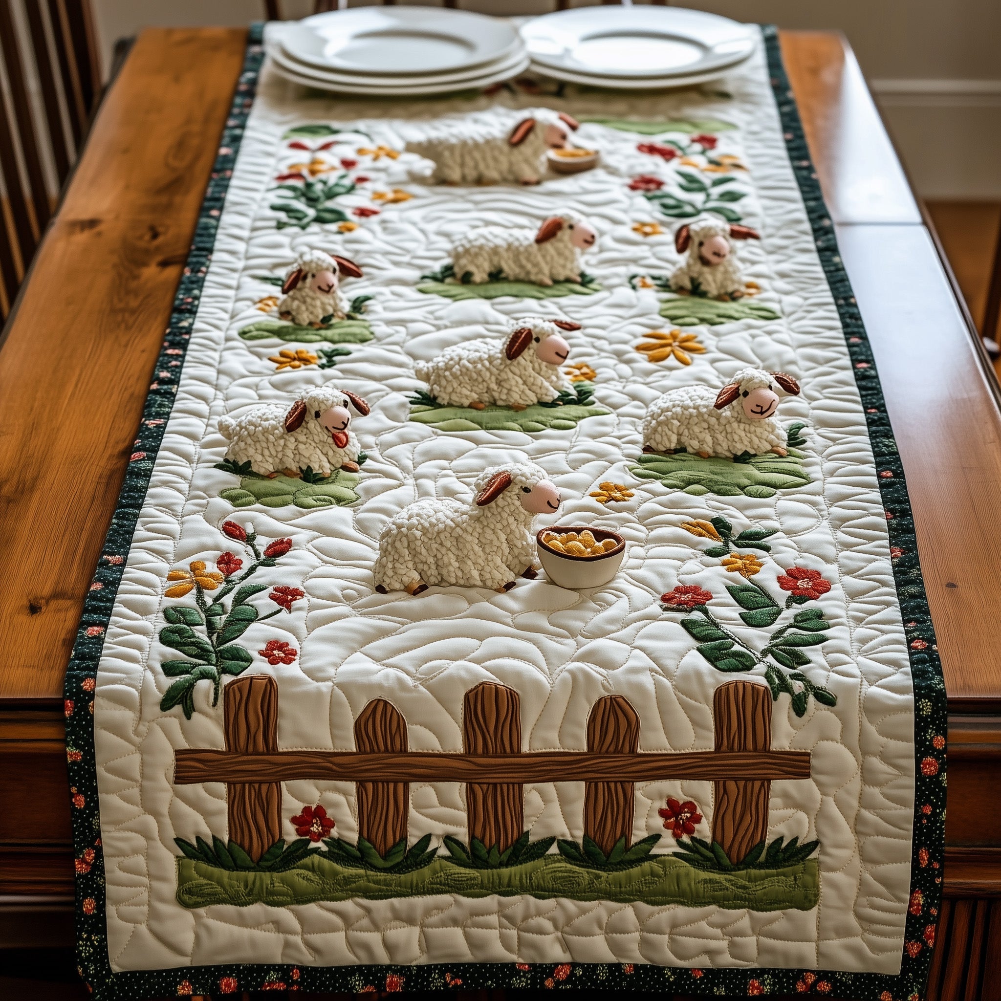 Sheep Quilted Table Runner Winter Holiday Table Runner Decor