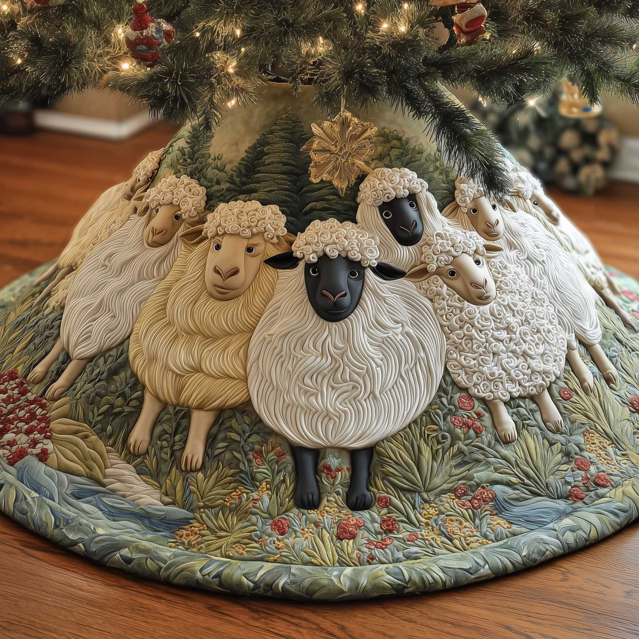 Sheep Quilted Tree Skirt Animal Themed Trendy Home Decor Christmas Gifts For Sheep Lover