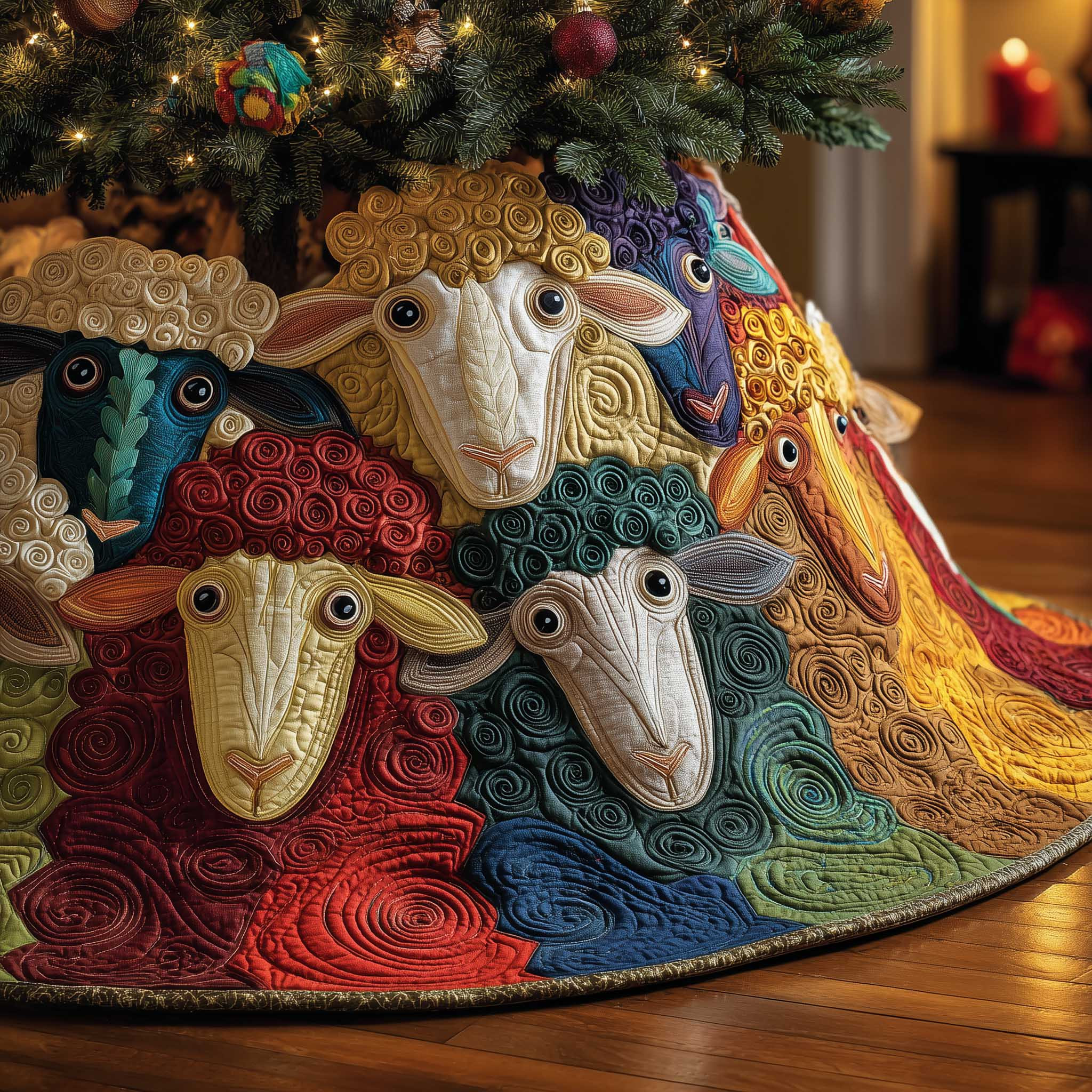 Sheep Quilted Tree Skirt Best Living Room Christmas Decorations Cute Sheep Gifts