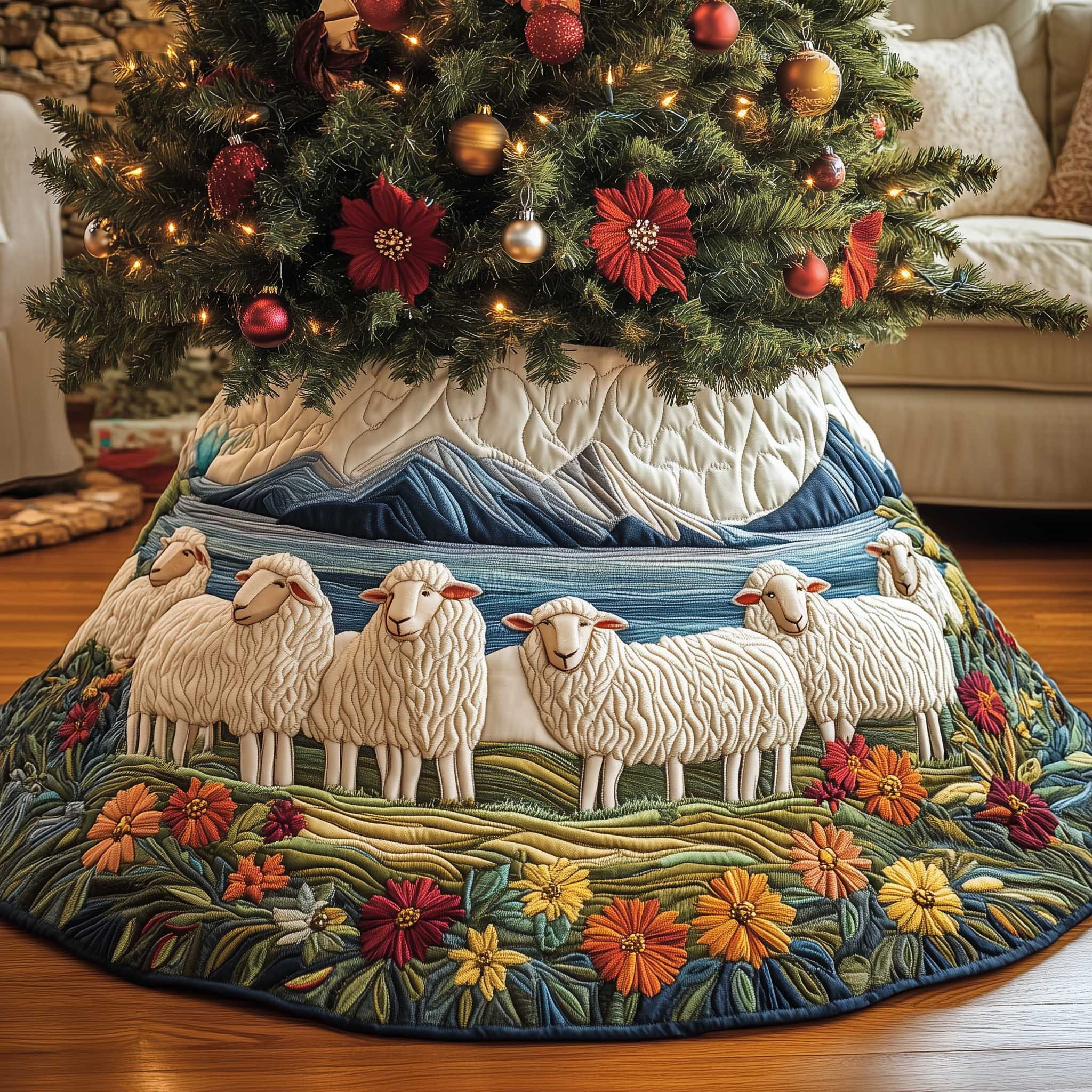 Sheep Quilted Tree Skirt Holiday Decor Trending Home Decor 2025 Christmas Gift Ideas