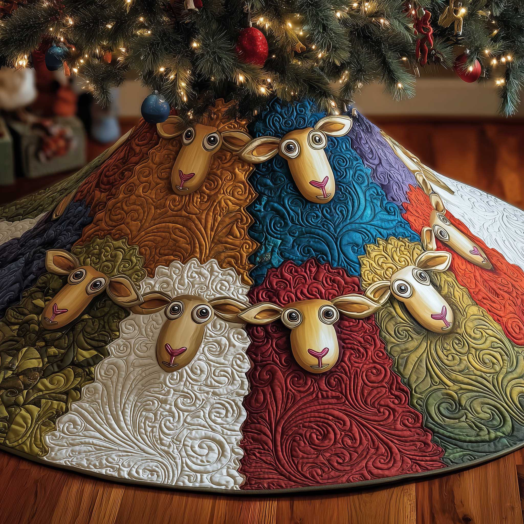 Sheep Quilted Tree Skirt Trending Home Decor 2025 Best Xmas Gift Ideas