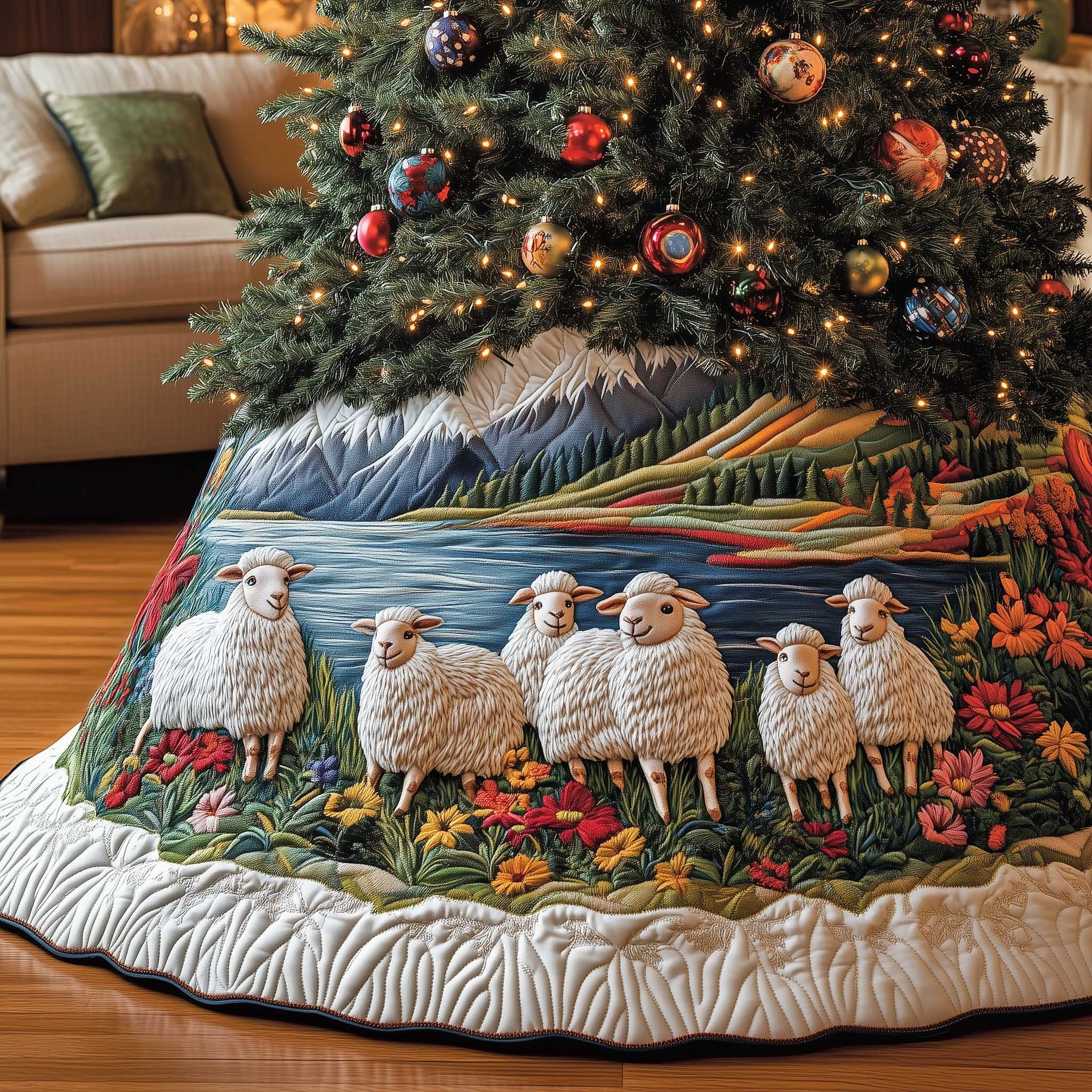 Sheep Quilted Tree Skirt Xmas Decor Trending Home Decor 2025 Sheep Lover Xmas Gift