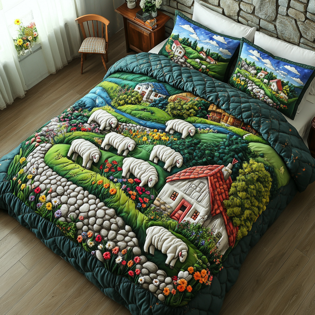 Sheep Rest Quilted Bedding Set Aesthetic Room Decor Gifts With Sheep Themes