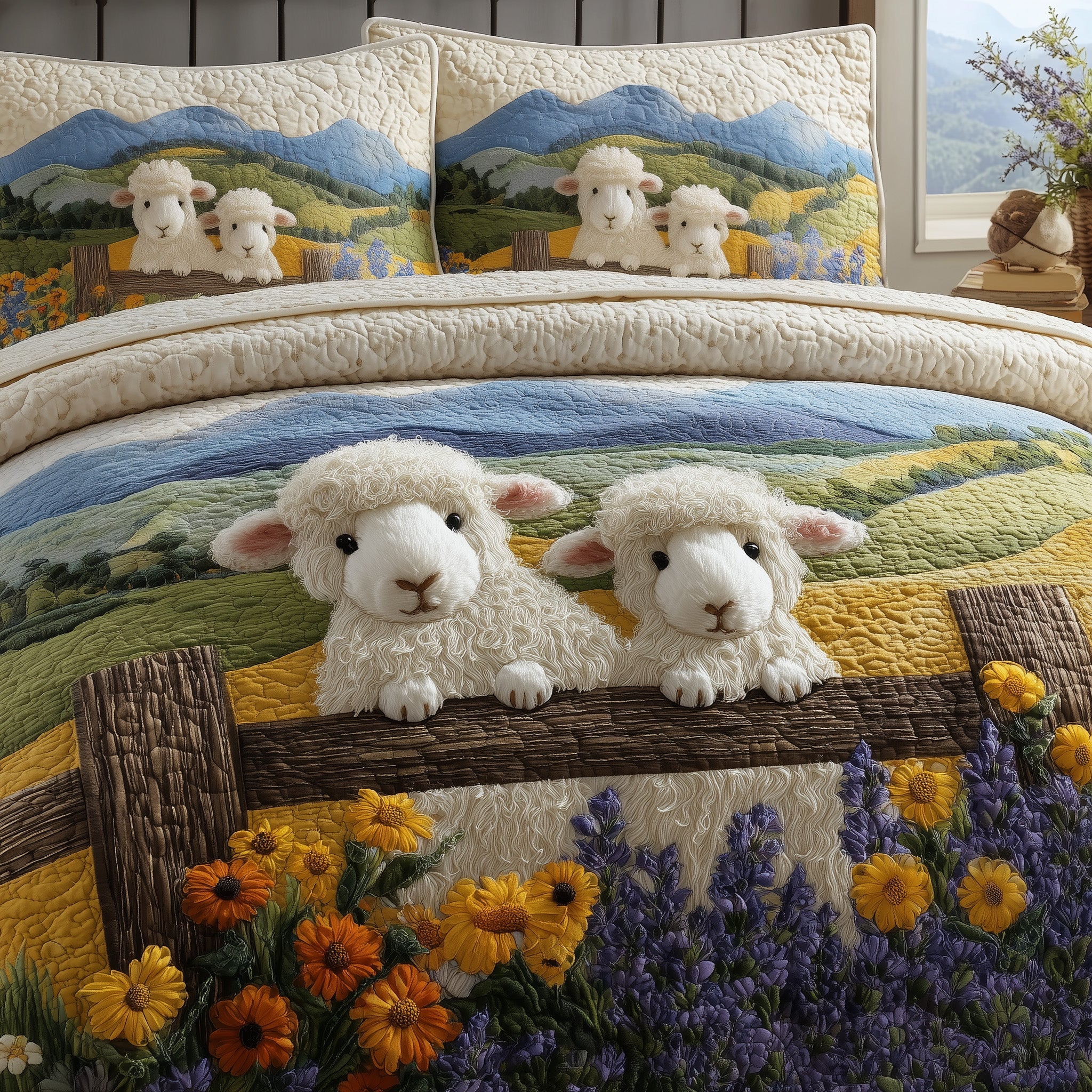 Sheep Serenity Quilted Bedding Set Bohemian Vibe