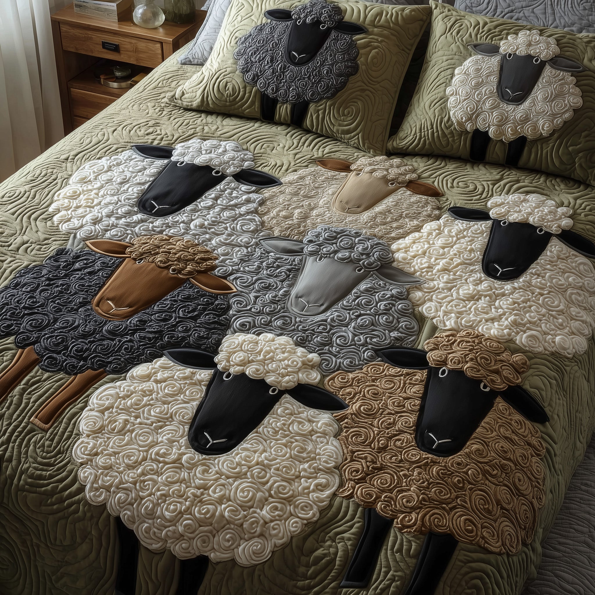 Sheep Serenity Quilted Bedding Set Duvet Cover Bedspread Cute Sheep Gifts