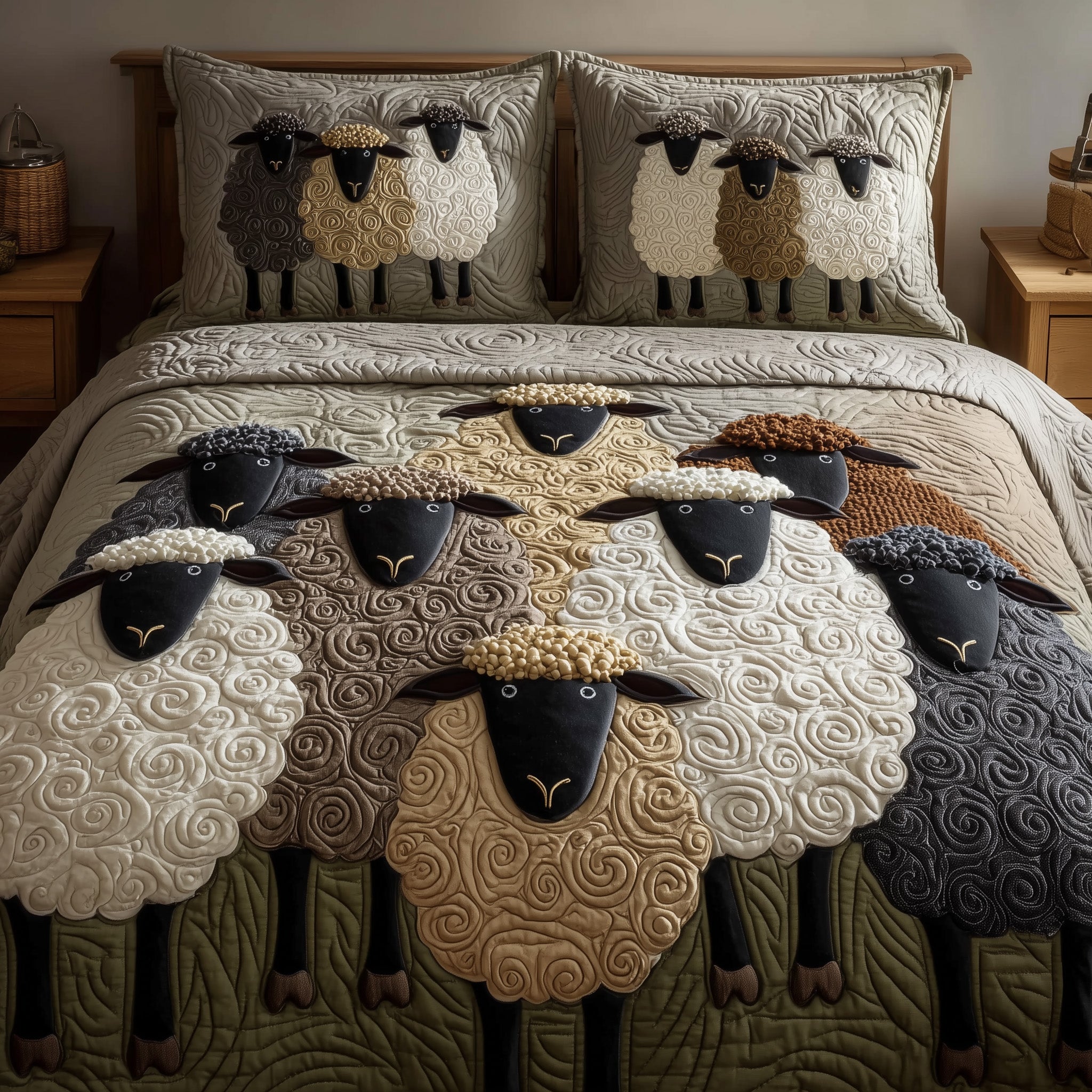Sheep Serenity Quilted Bedding Set Duvet Cover Bedspread Gifts For A Sheep Farmer