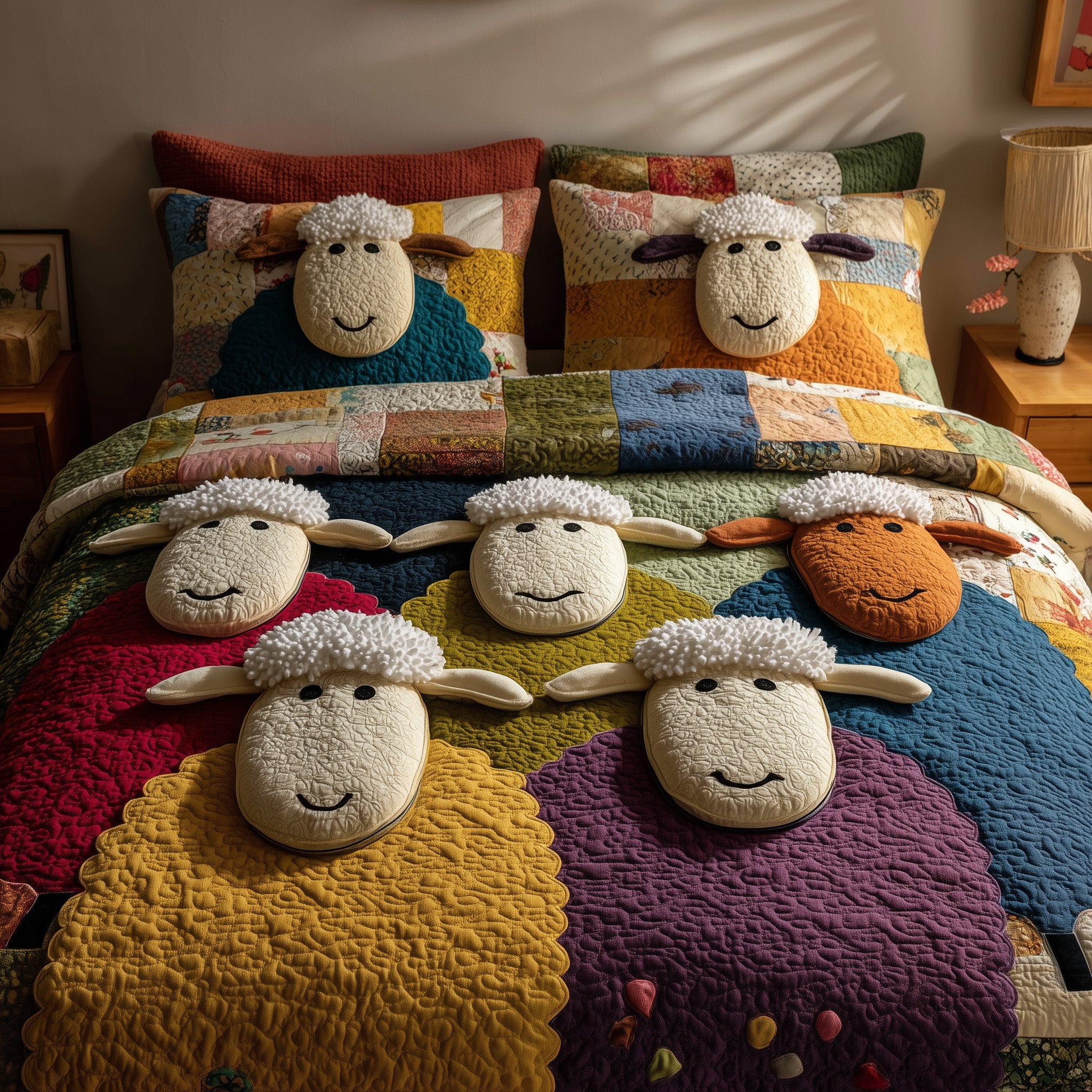 Sheep Serenity Quilted Bedding Set Duvet Cover Bedspread Gifts For Sheep Lovers