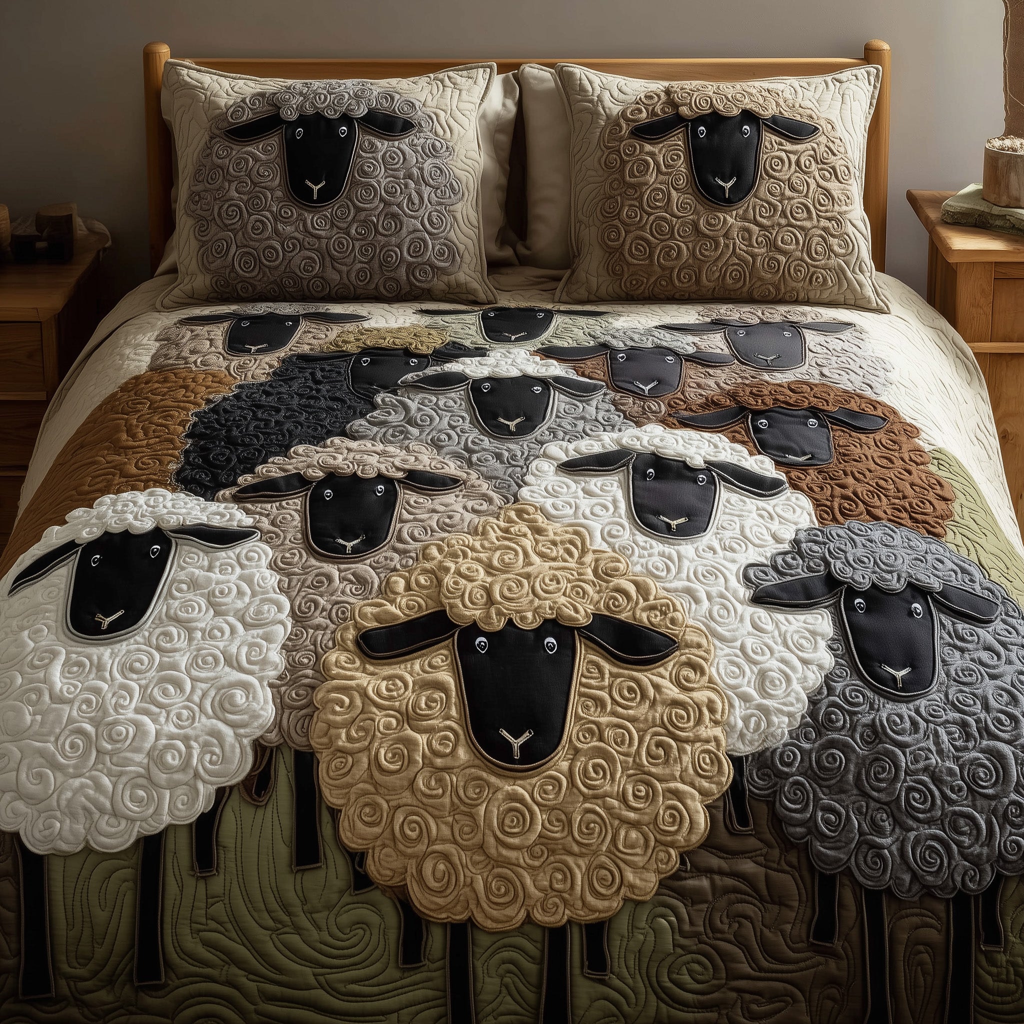 Sheep Serenity Quilted Bedding Set Duvet Cover Bedspread Gifts With Sheep Themes
