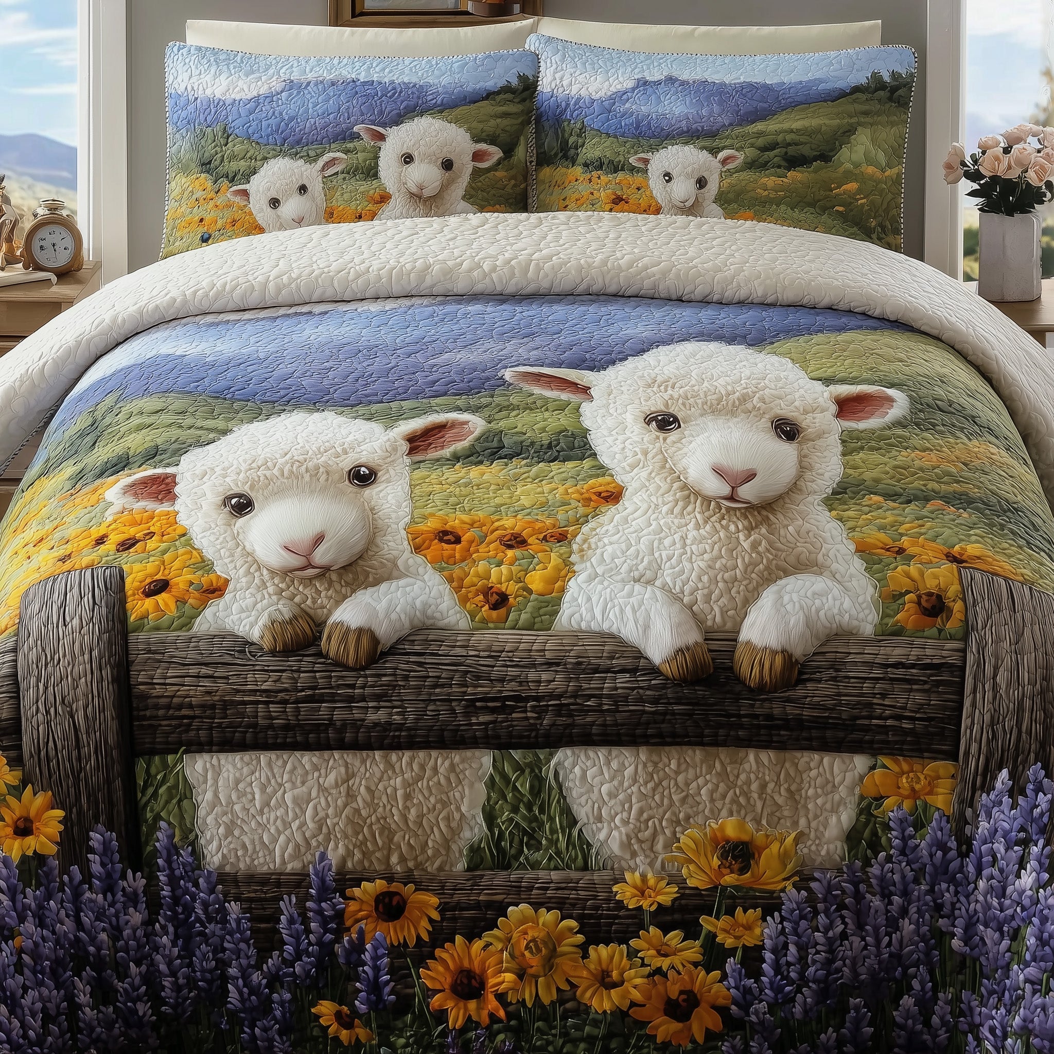 Sheep Serenity Quilted Bedding Set Duvet Cover Bedspread Presents For Sheep Lovers