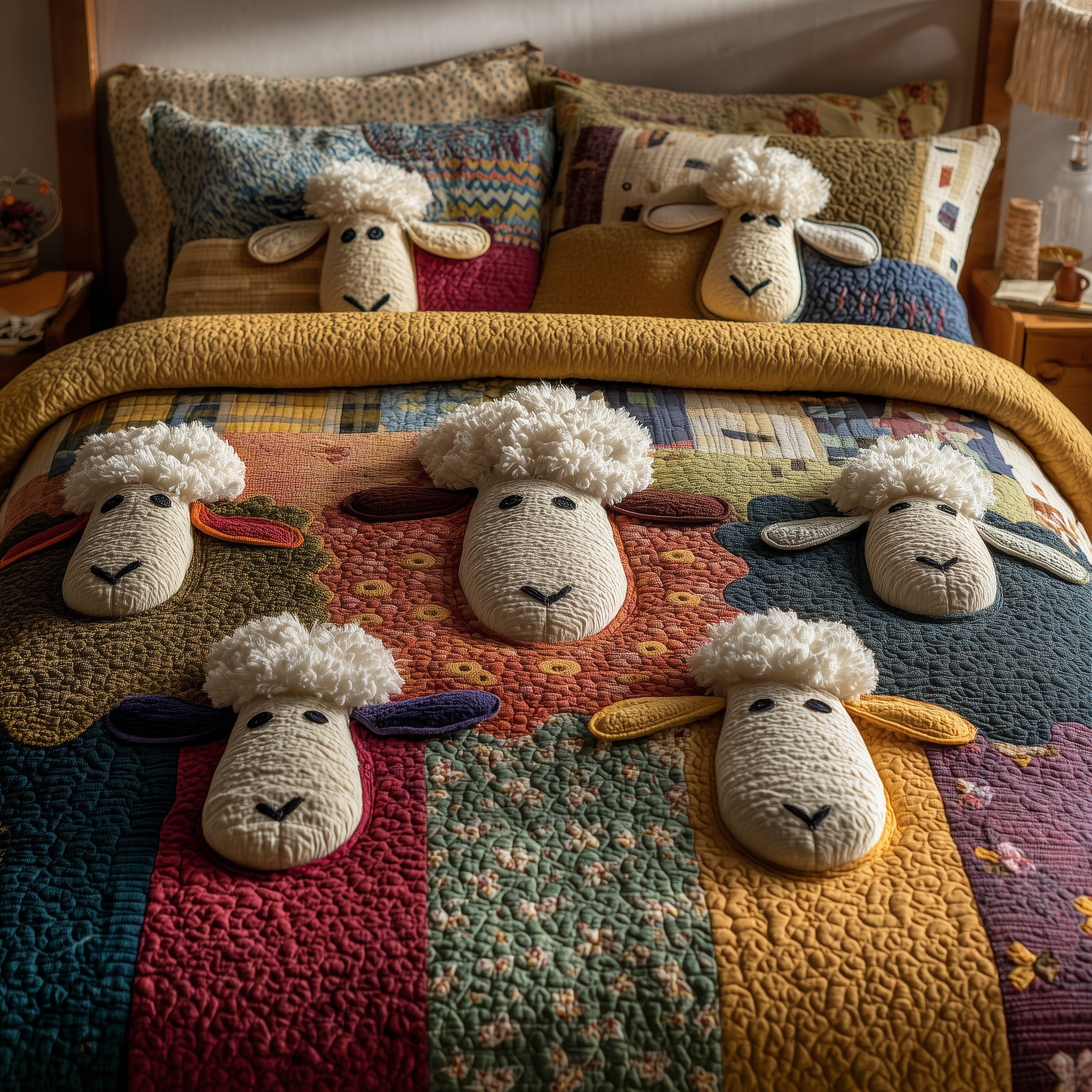 Sheep Serenity Quilted Bedding Set Duvet Cover Bedspread Sheep Themed Gifts