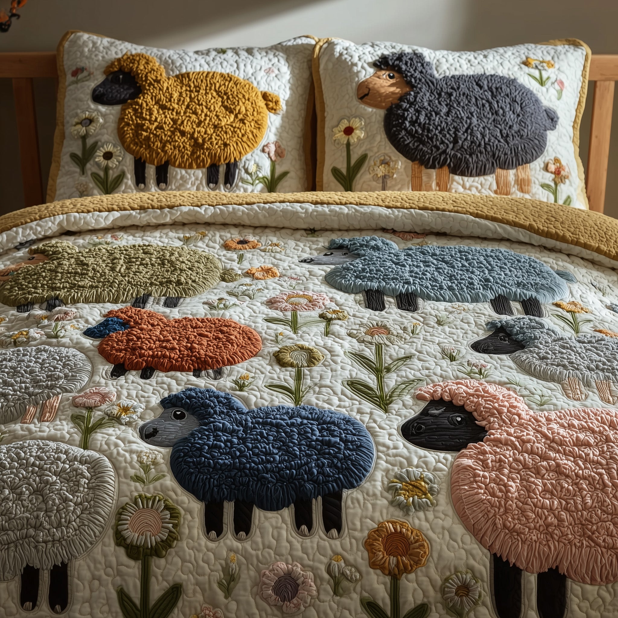 Sheep Serenity Quilted Bedding Set Floral Print
