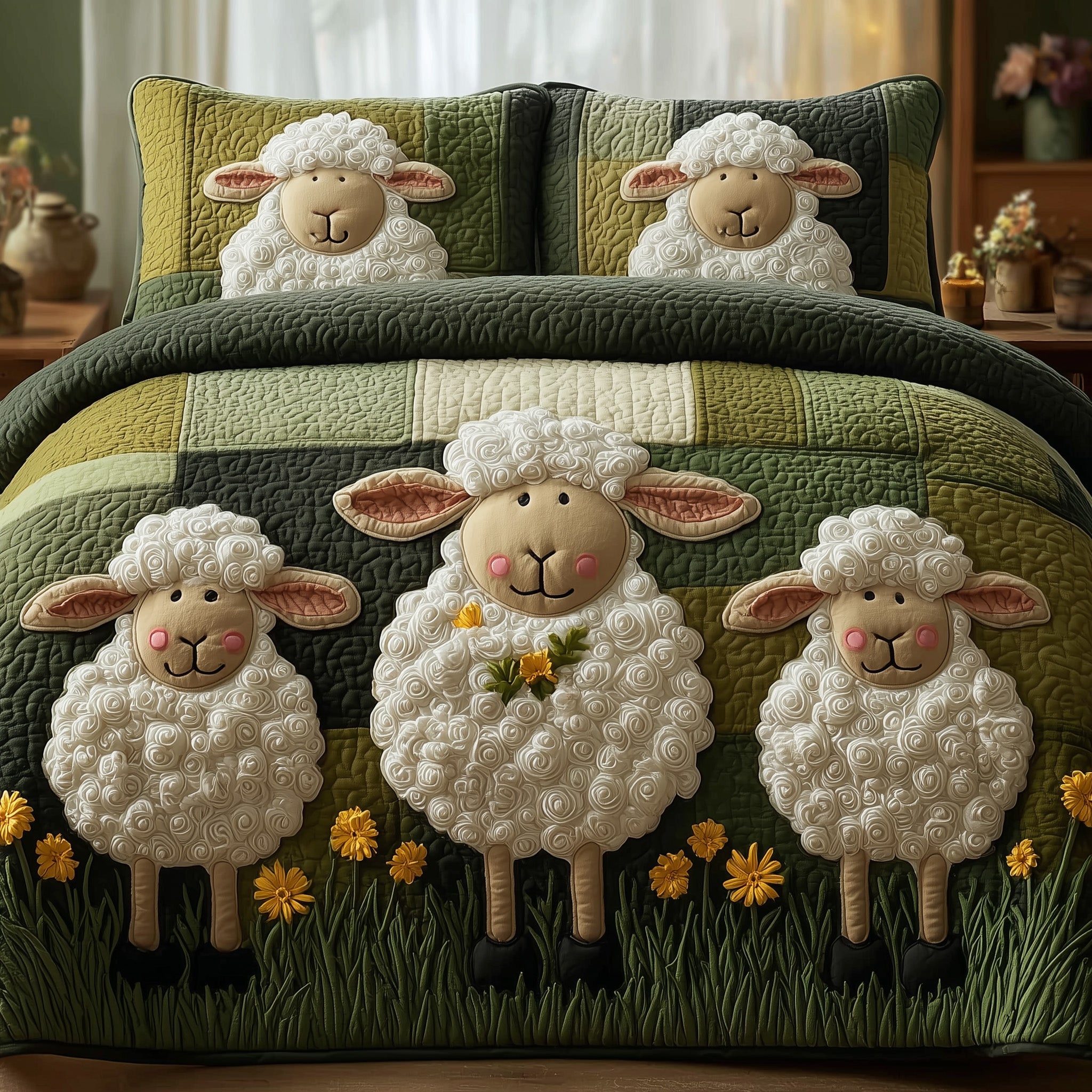 Sheep Serenity Quilted Bedding Set Modern Design