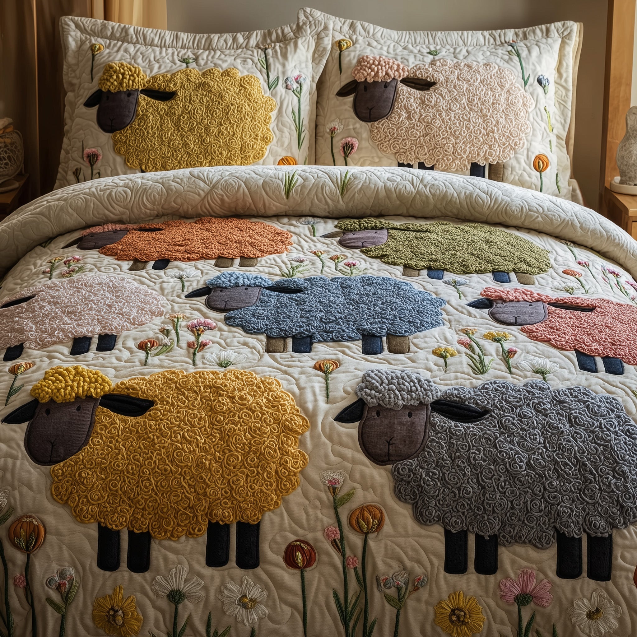 Sheep Serenity Quilted Bedding Set Solid Color