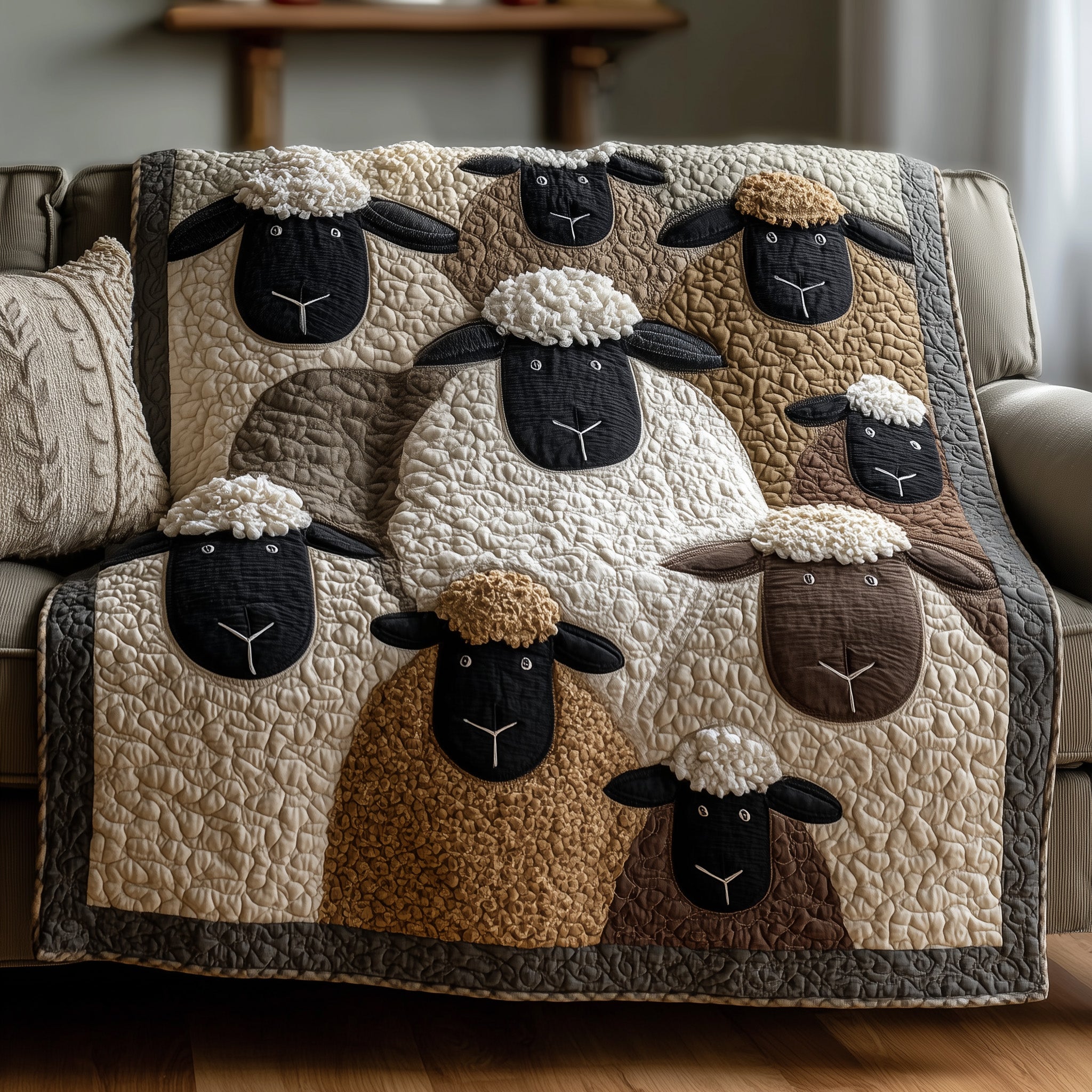 Sheep Serenity Quilted Blanket Merchandise Throw BlanketSheep Themed Presents