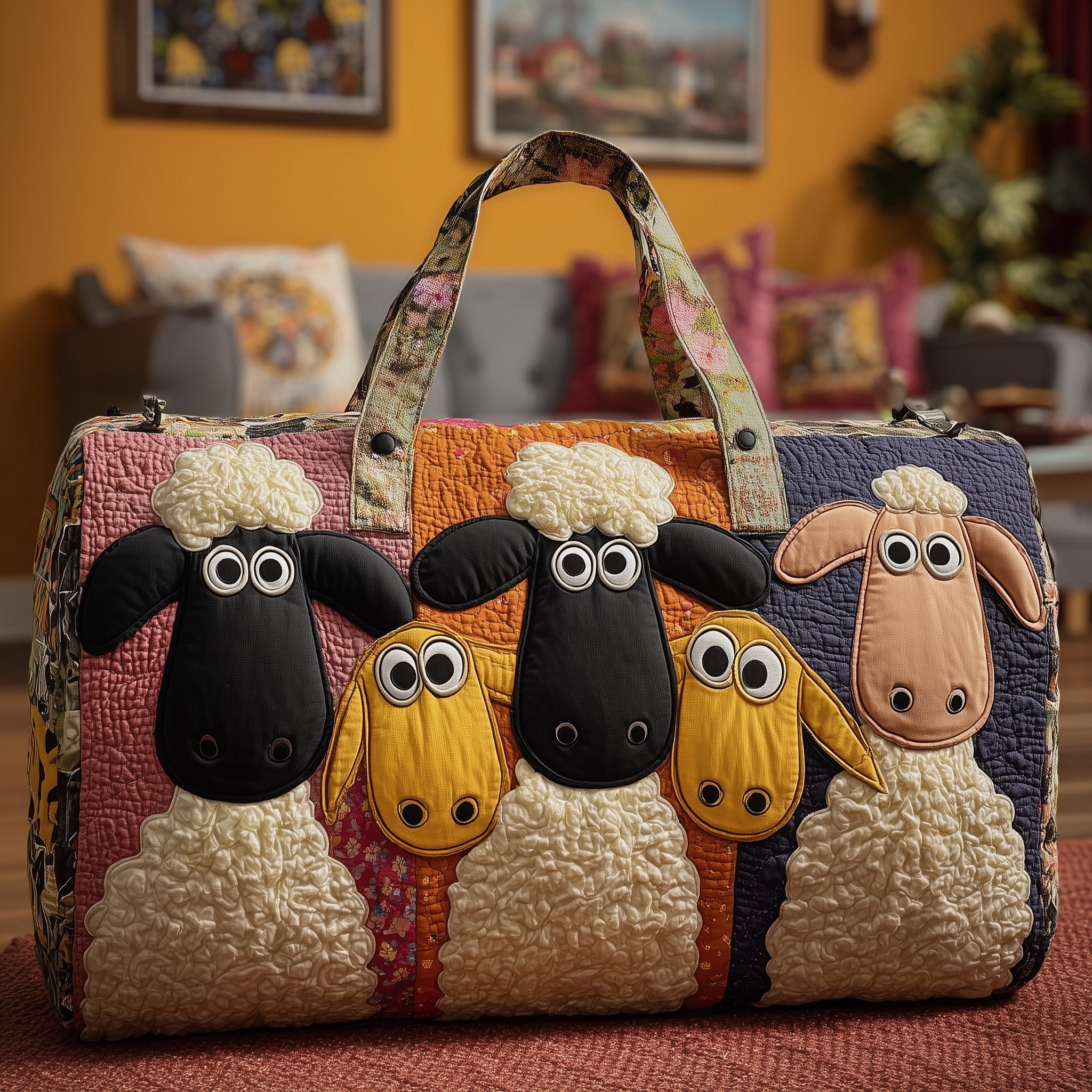 Sheep Serenity Quilted Duffle Bag Compact And Spacious