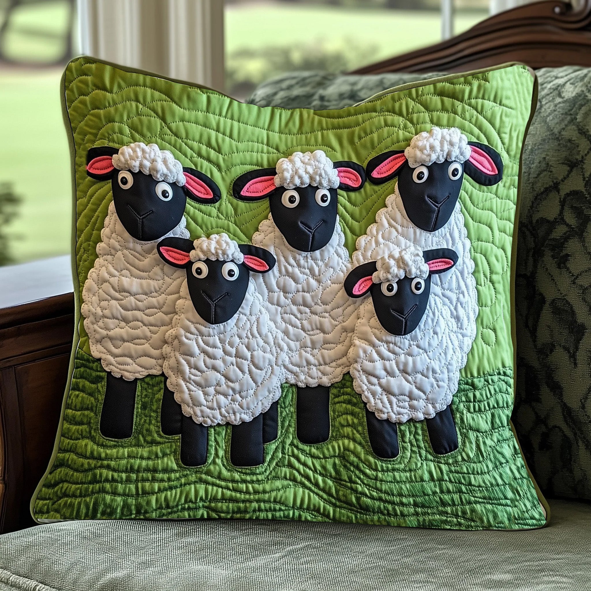 Sheep Serenity Quilted Pillow Case Square Pillow Cushion CoverGifts For A Sheep Farmer Christmas