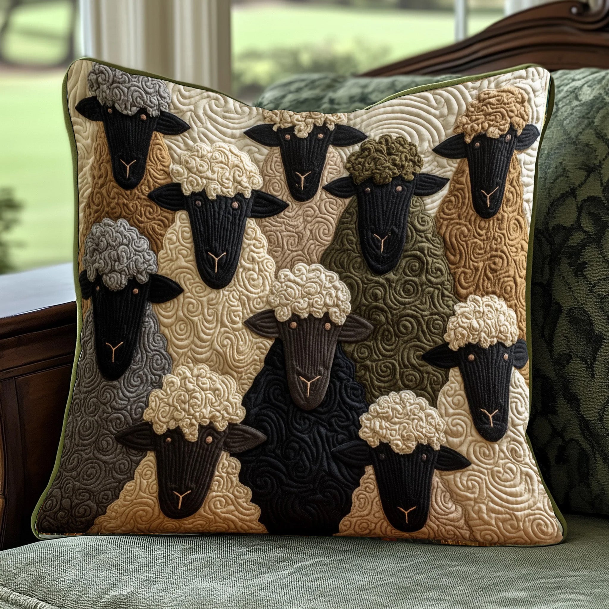 Sheep Serenity Quilted Pillow Case Square Pillow Cushion CoverGifts With Sheep On Them Christmas