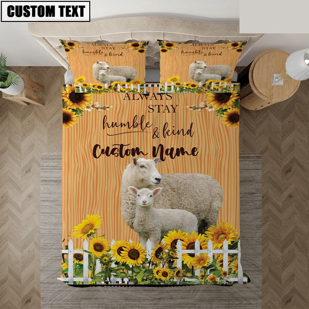 Sheep Stay Humble And Kind Custom Name Bedding Set Farmhouse Bedding Set Couple Gifts
