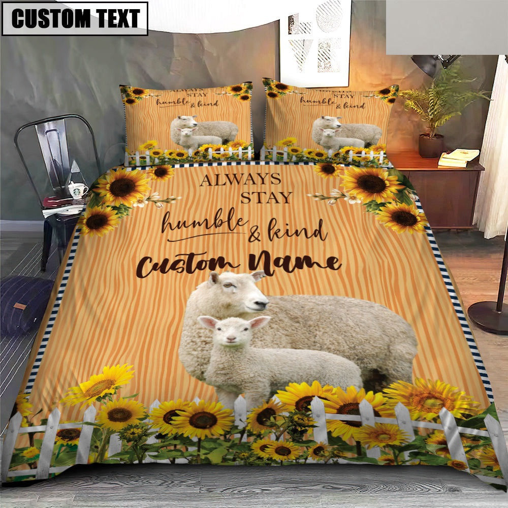 Sheep Stay Humble And Kind Custom Name Bedding Set Farmhouse Bedding Set Couple Gifts