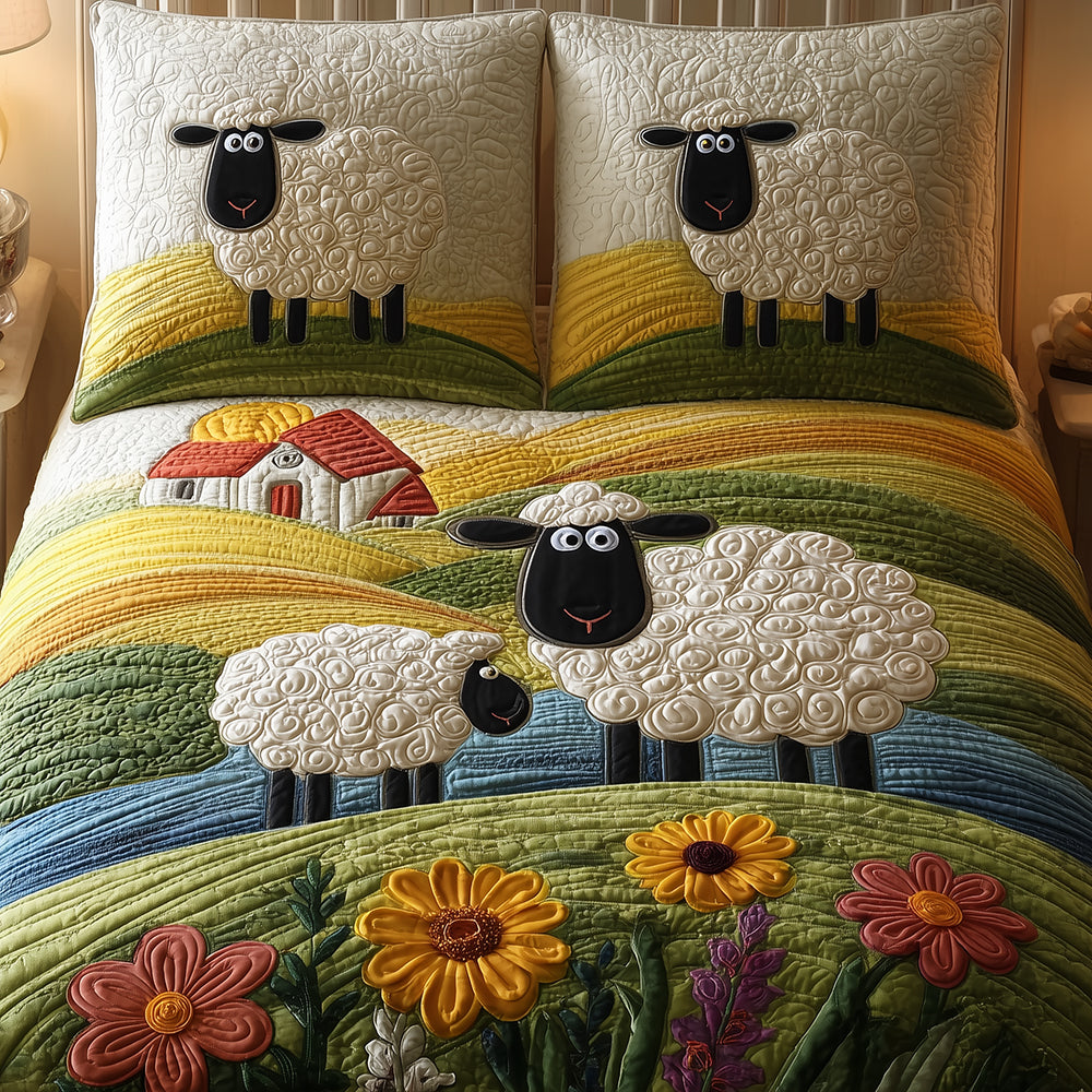 Sheep Village Quilted Bedding Set Duvet Cover Bed Sheet Set Christmas Sheep Gifts