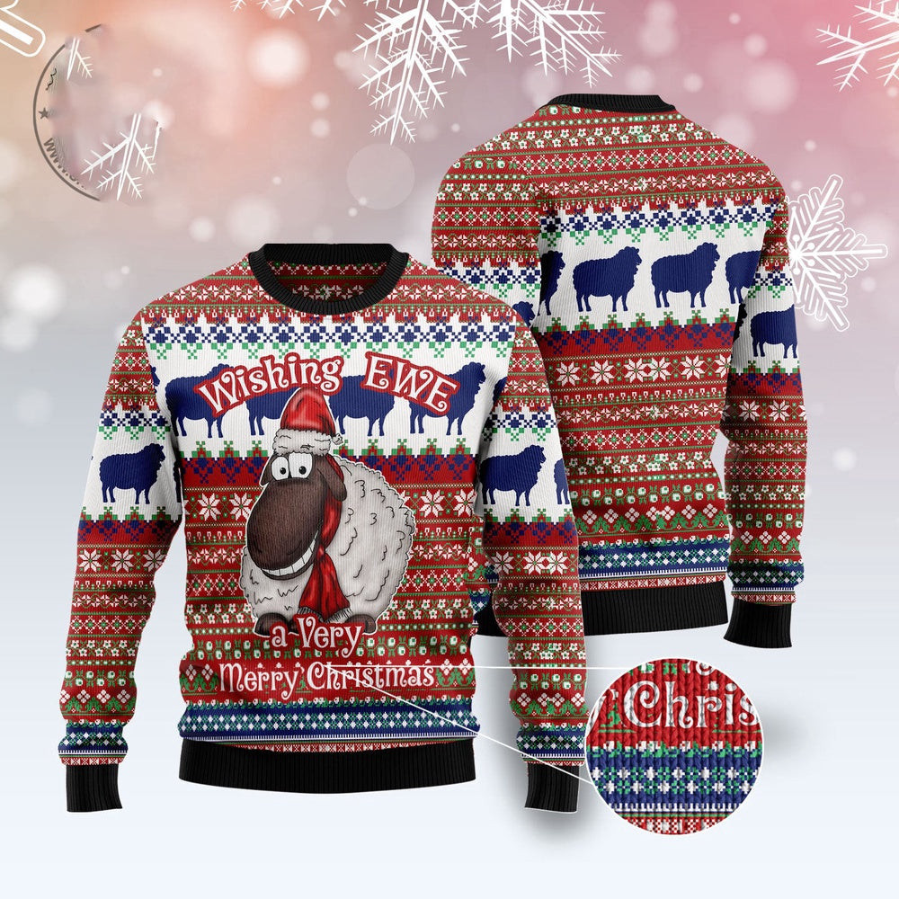 Sheep Wishing Ewe Ugly Christmas Sweater Funny Ugly Christmas Sweater Cool Christmas Gifts