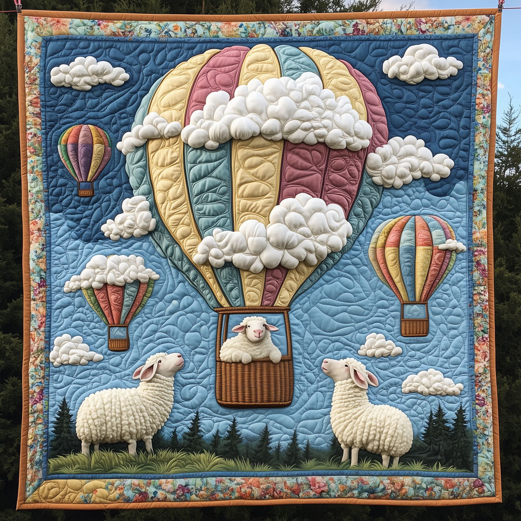 Sheep With Hot Air Balloon Quilt Comfortable Microfiber Quilt Blanket for Everyday Use