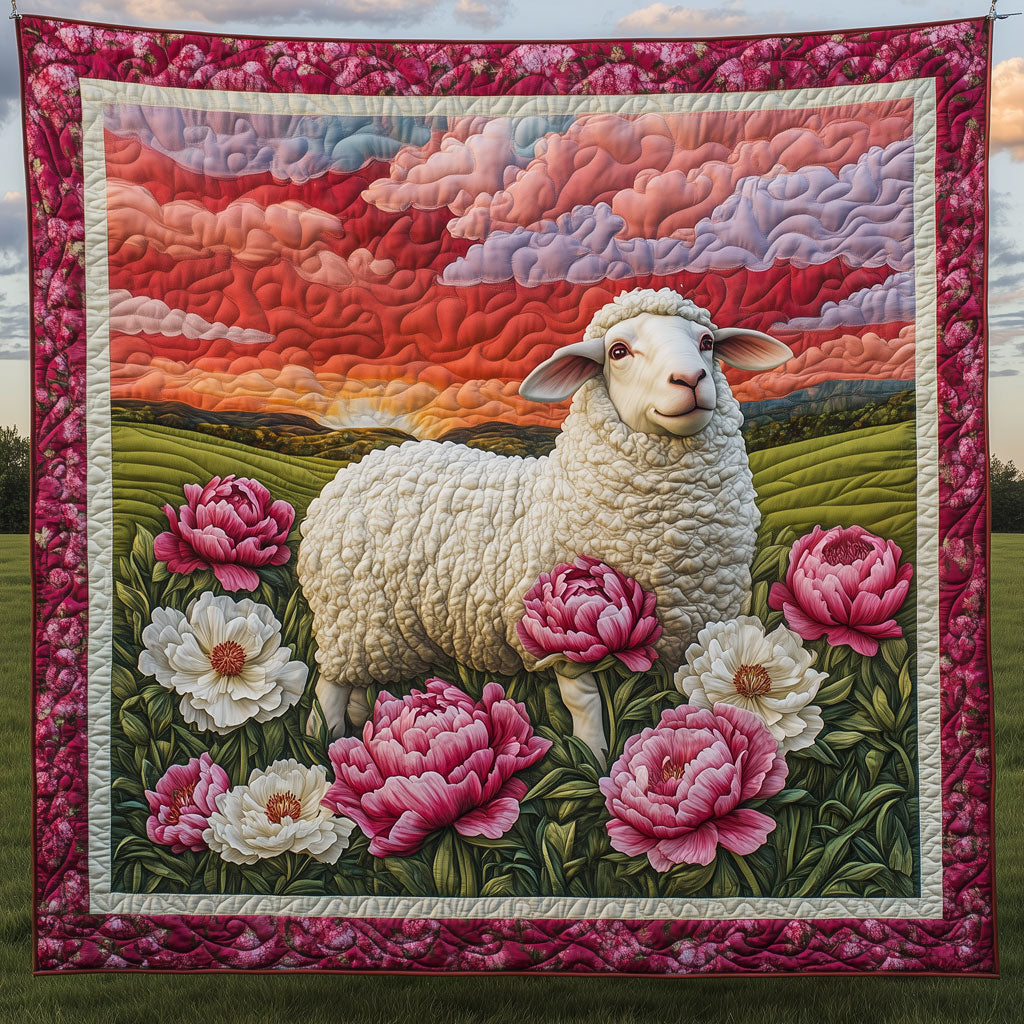 Sheep With Peony Quilt Premium Quilt Blanket Gift for Family Gatherings