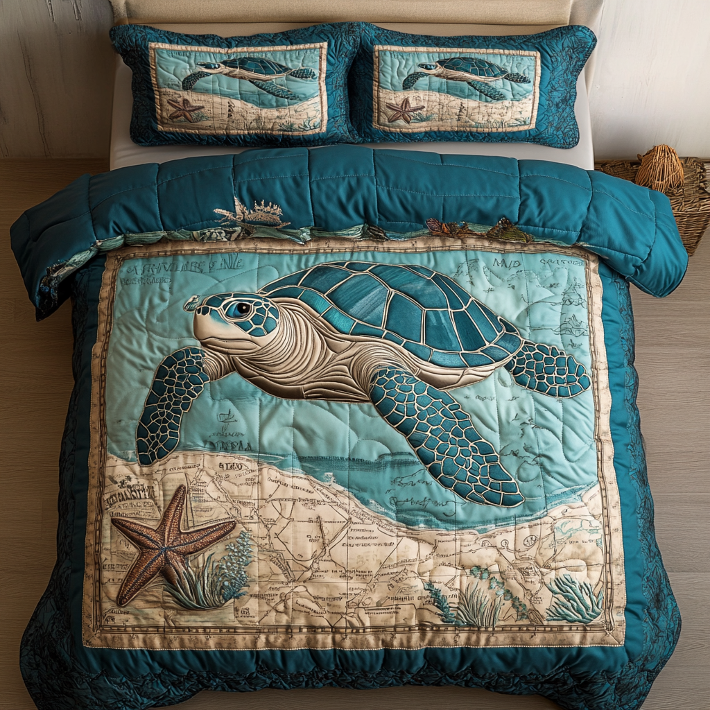 Shell Bliss Quilted Bedding Set Bedroom Decorations Sea Turtle Gifts For Him