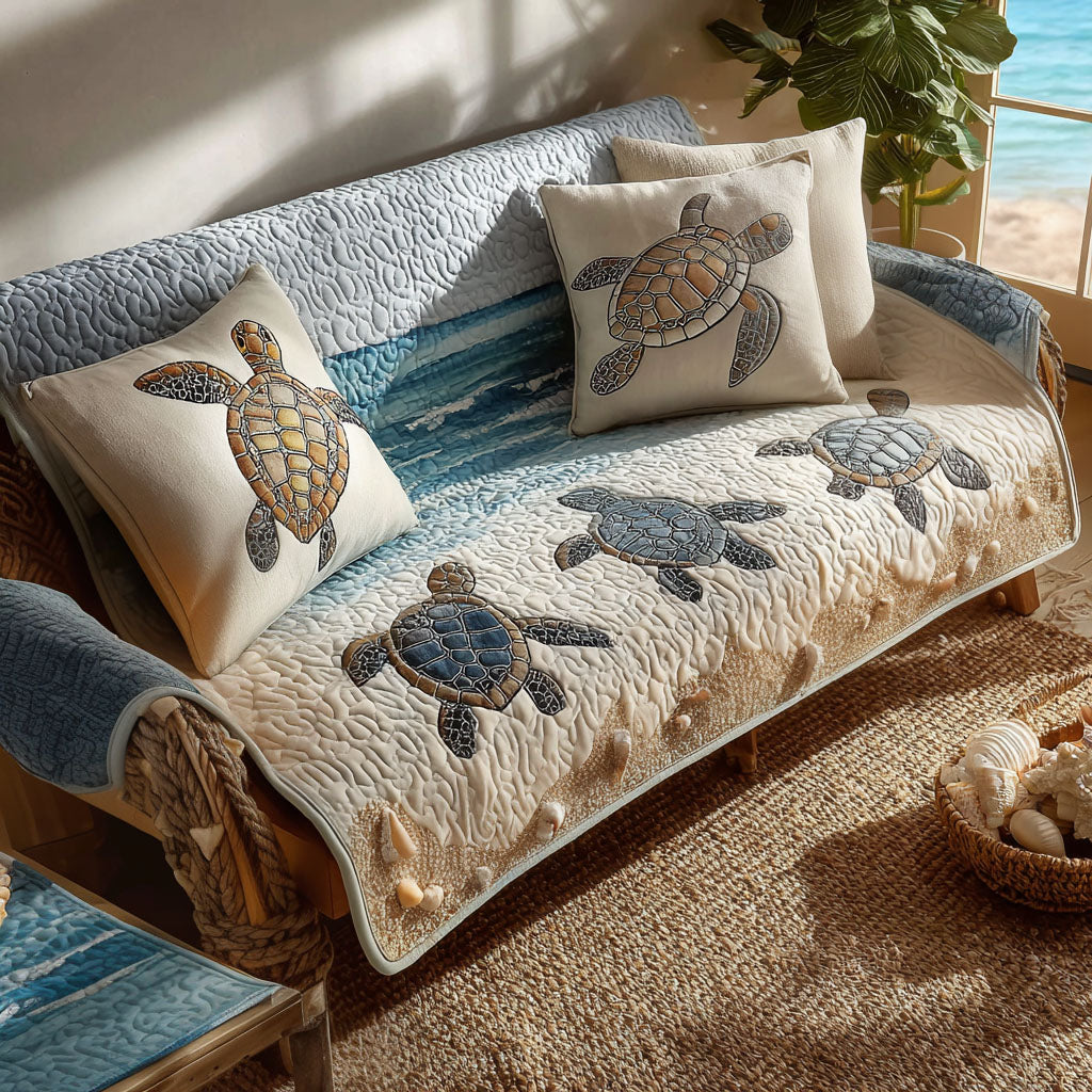 Shell Dreamscape Quilted Sofa Cover Couch Protector Sea Turtle Gifts For Her