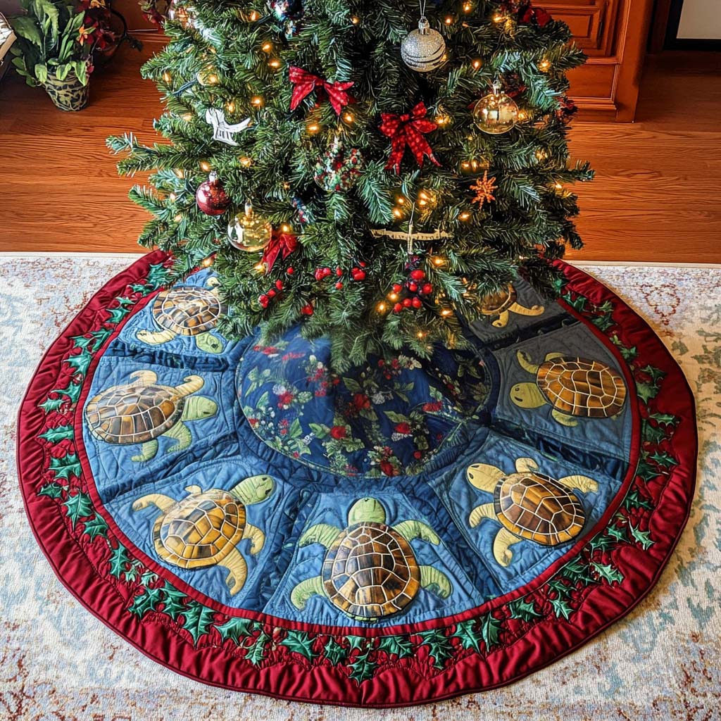 Shell Haven Christmas Quilted Tree Skirt Holiday Party Decor for Home