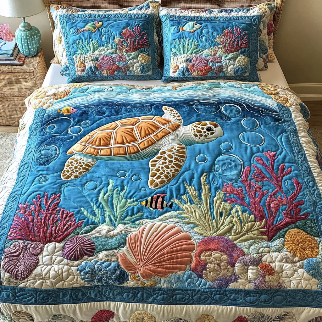 Shell Haven Quilted Bedding Set Elegant Bed Linen Set for Cozy Nights