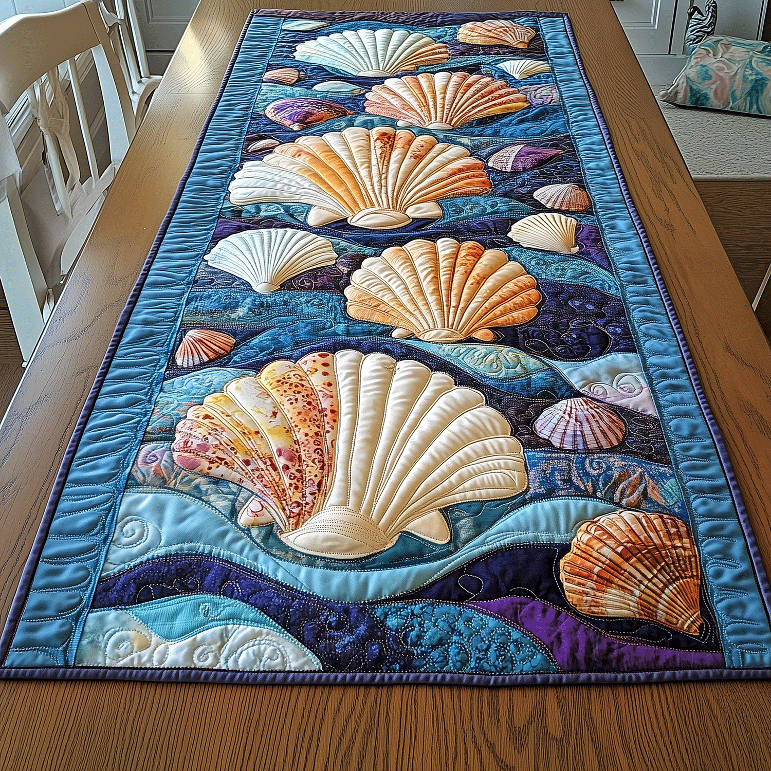 Shell Magic Quilted Table Runner Coastal Style Table Runners Best Gifts For Beach Lovers