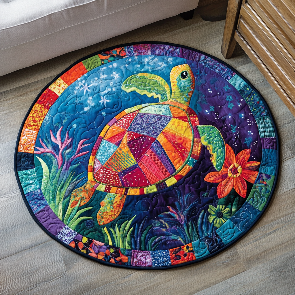 Shell of the Sea Quilted Round Mat Foyer Christmas Decor Turtle Themed Gifts For Adults