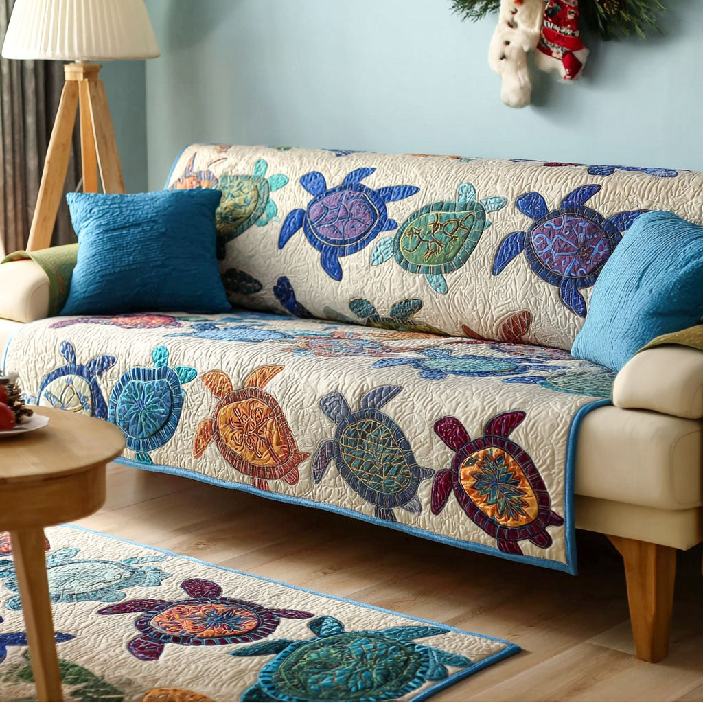 Shell Serenade Quilted Sofa Cover Home Decor Sea Turtle Merchandise