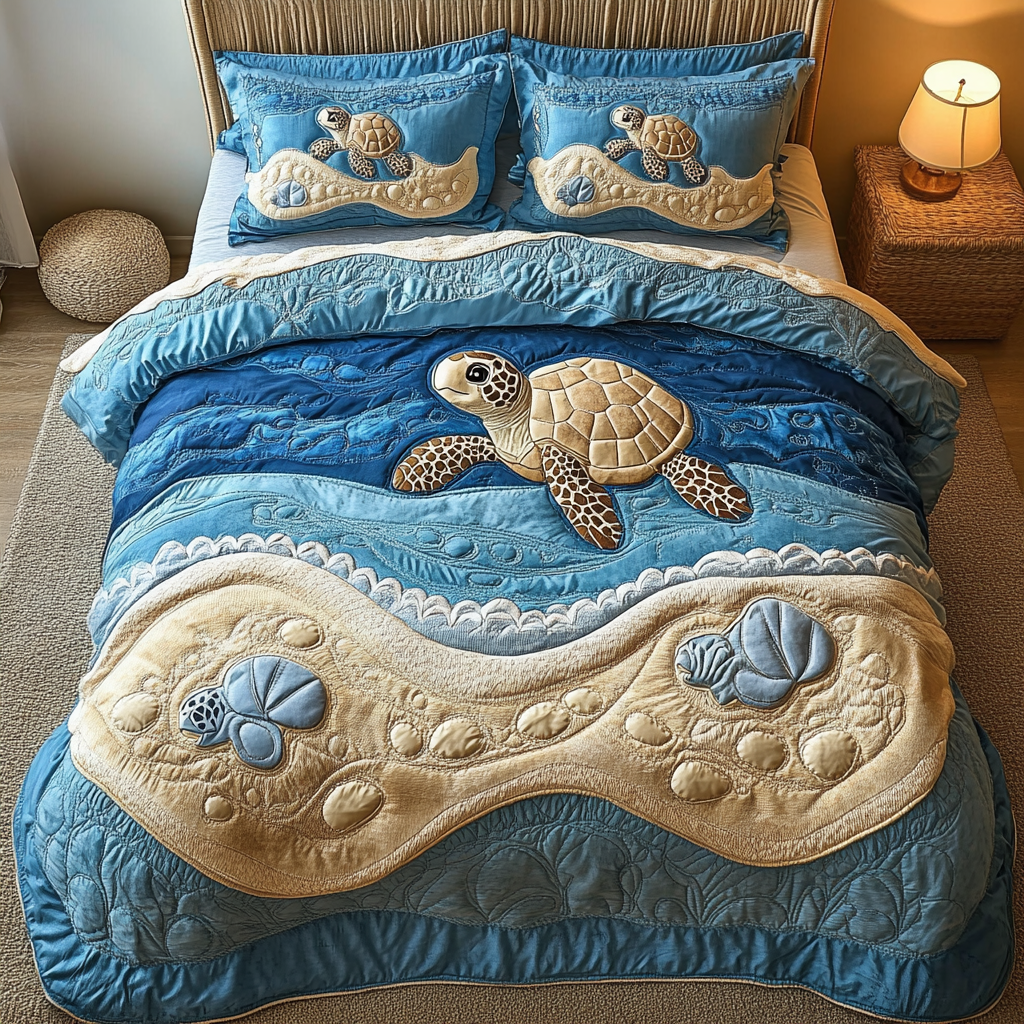 Shell Serenity Quilted Bedding Set Best Comforter Sets Sea Turtle Themed Gifts
