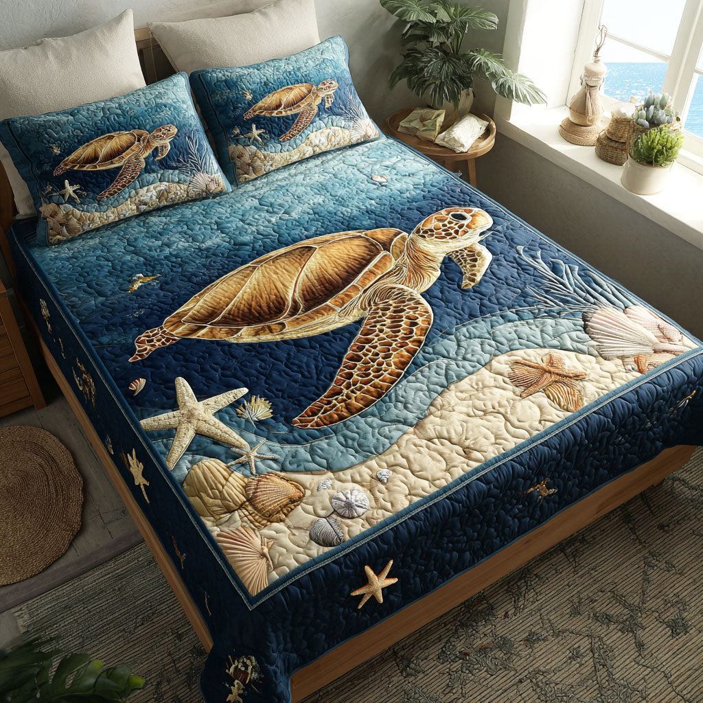 Shellbound Quilted Bedding Set Bed Decor Gift Ideas For Sea Turtle Lovers