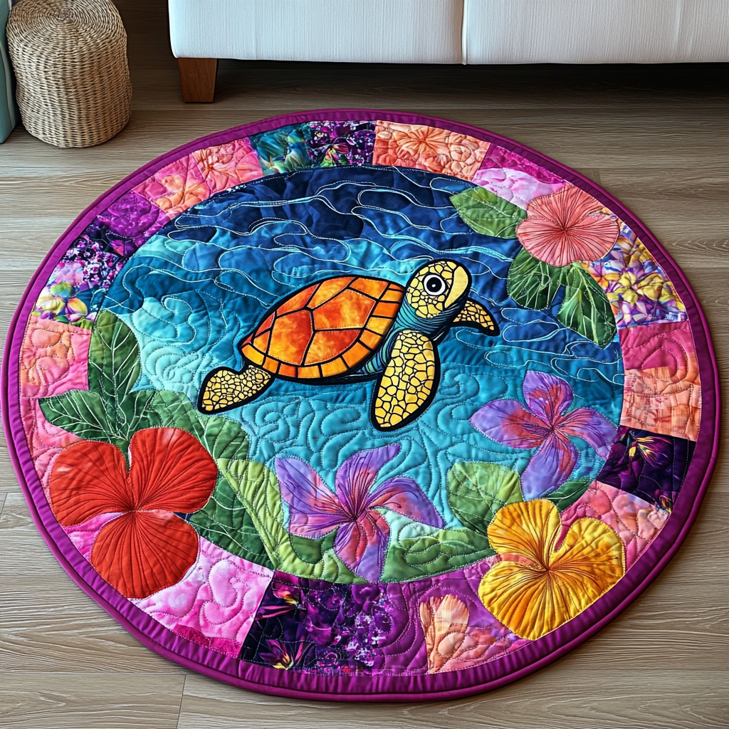 Shelled Delight Quilted Round Mat Christmas Decor For Entryway Turtle Merchandise