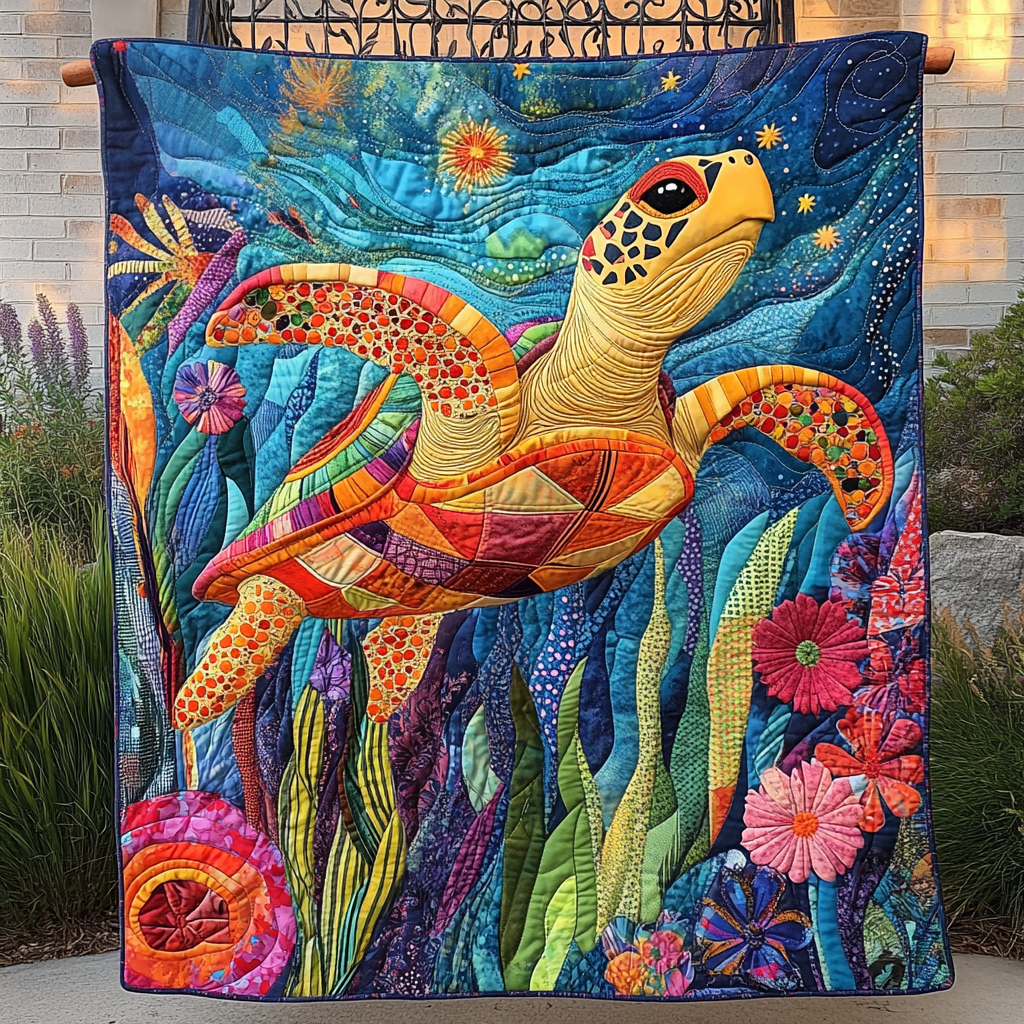 Shelled Harmony Quilted Blanket Presents For Turtle Lovers