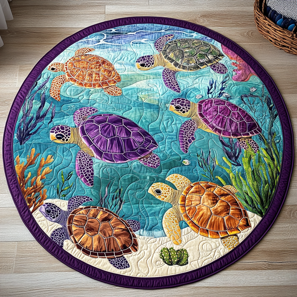 Shelled Peace Quilted Round Mat Entrance Way Ideas Turtle Gifts For Father's Day