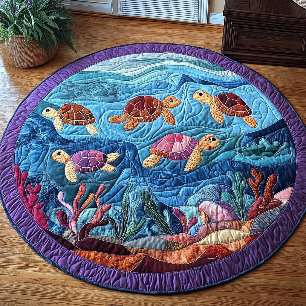 Shelled Quilted Round Mat Entry Way Ideas Cute Turtle Themed Gifts
